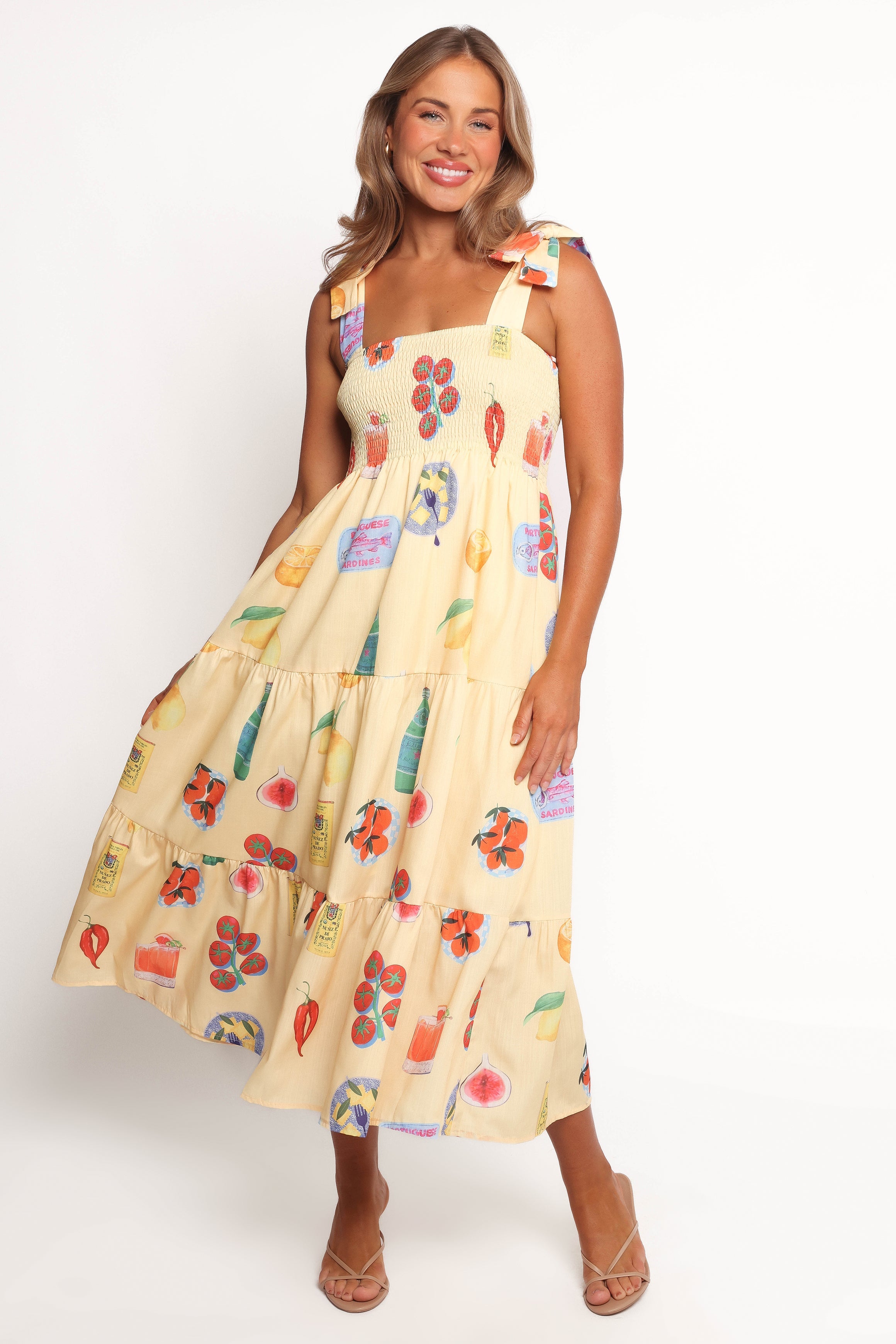 Sarelle Midi Dress - Yellow Pasta Print
