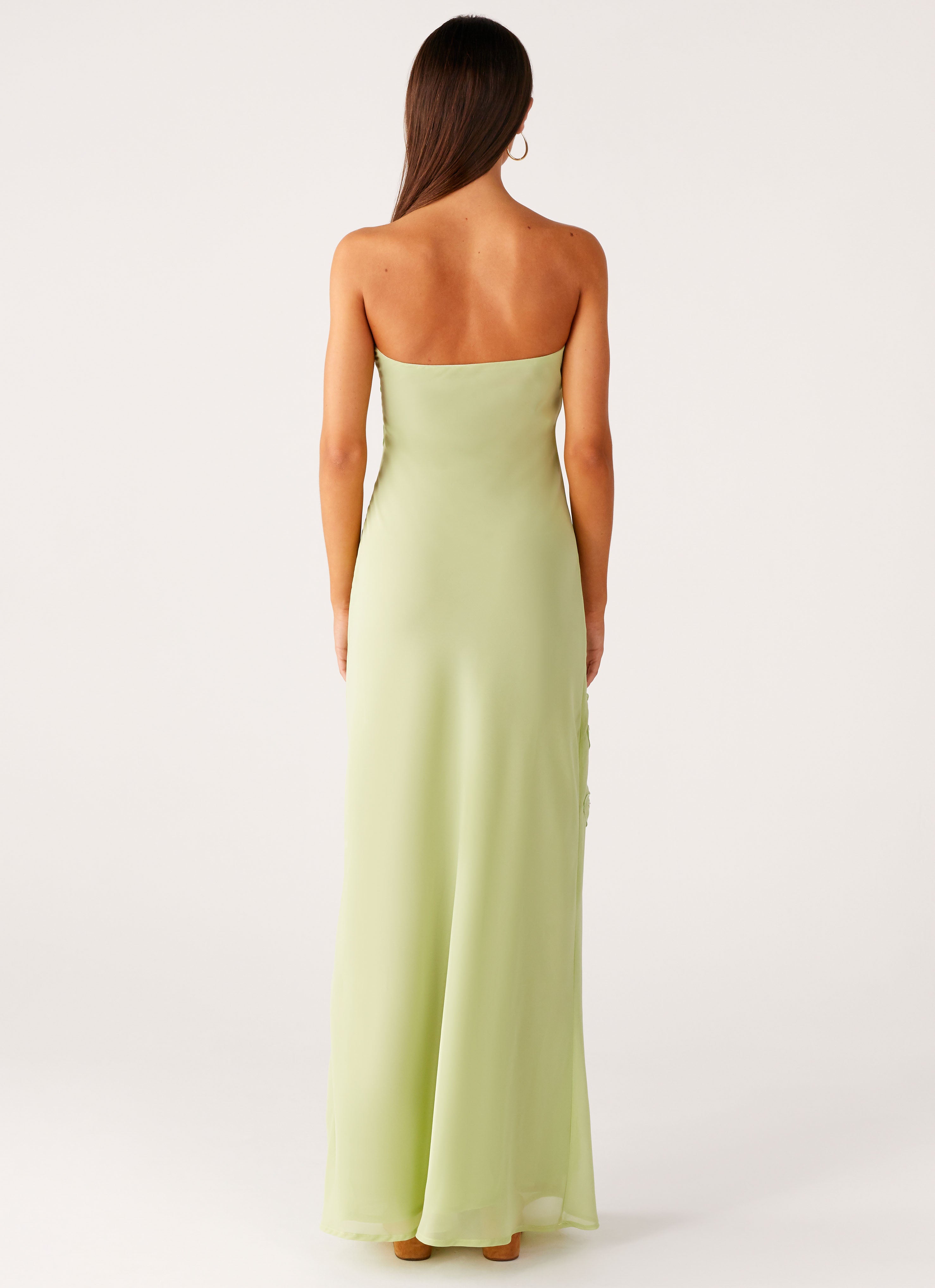 Sassafras Beaded Flower Strapless Maxi Dress - Lime