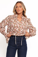 Selmah Long Sleeve Top - Cream Olive Orange