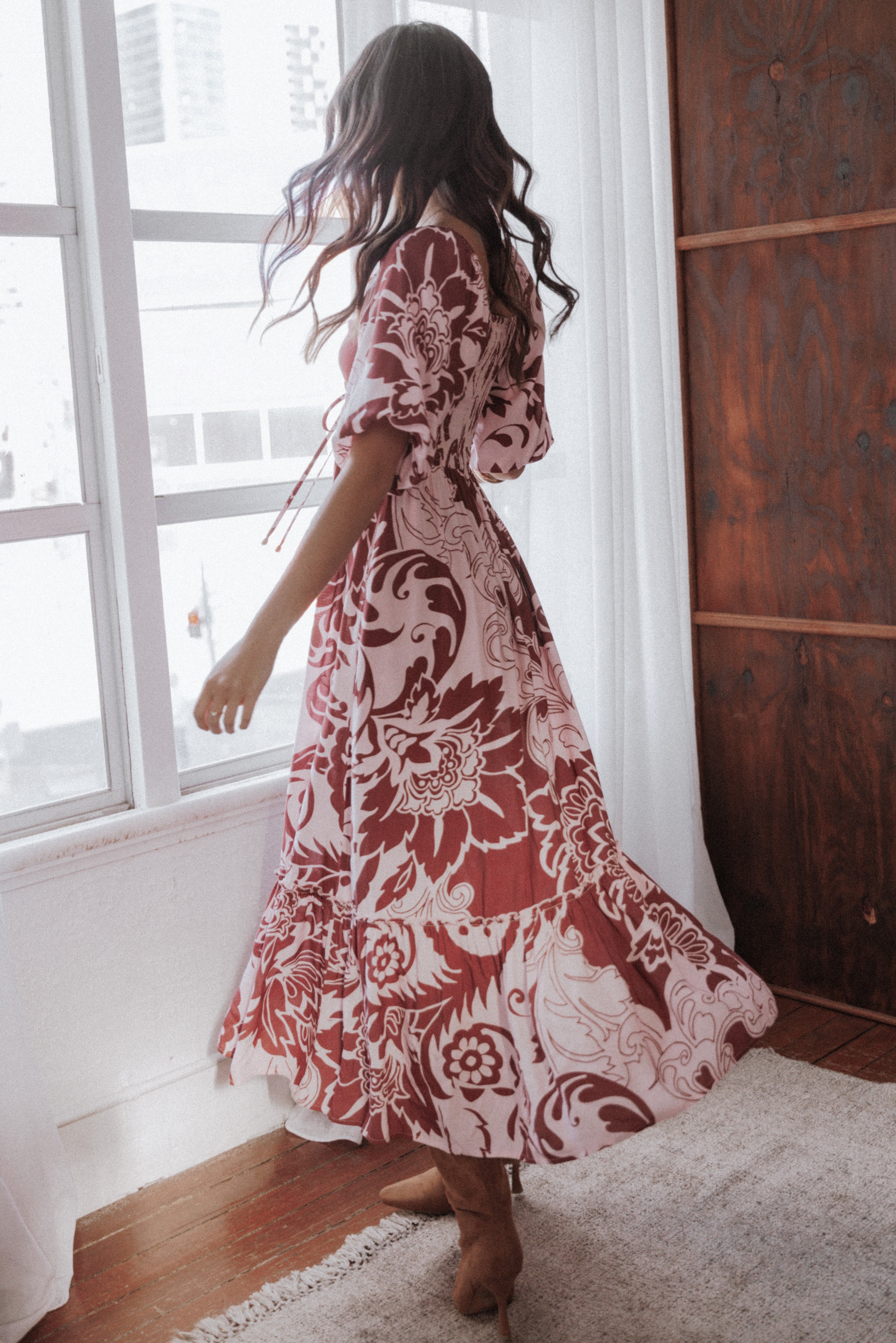 Shanae Maxi Dress - Pink Brown Paisley