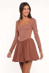 Sheena Long Sleeve Mini Dress - Mocha