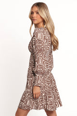 Sheridan Long Sleeve Mini Dress - Chocolate Brown Print