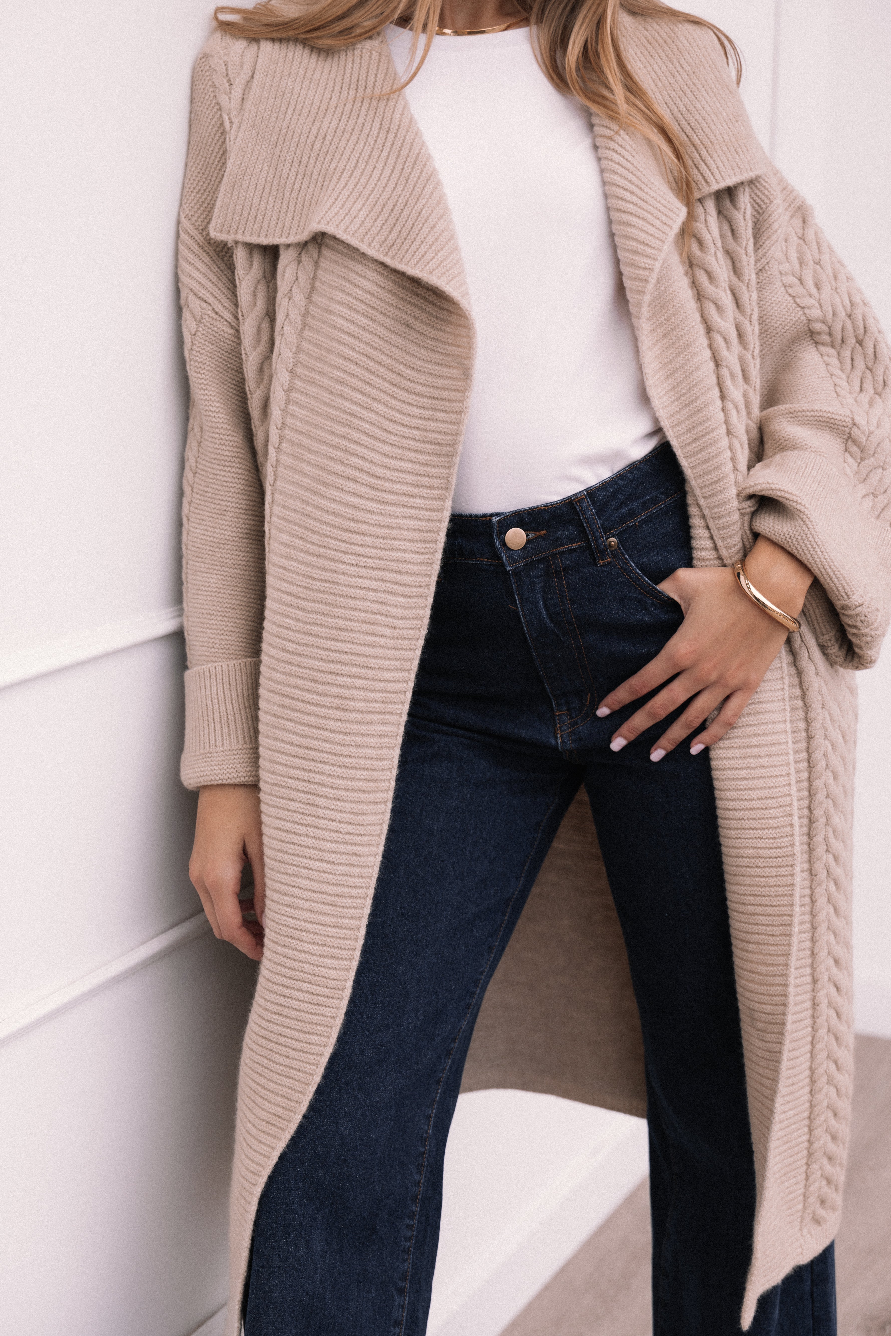 Soma Oversized Open Front Cardigan - Beige