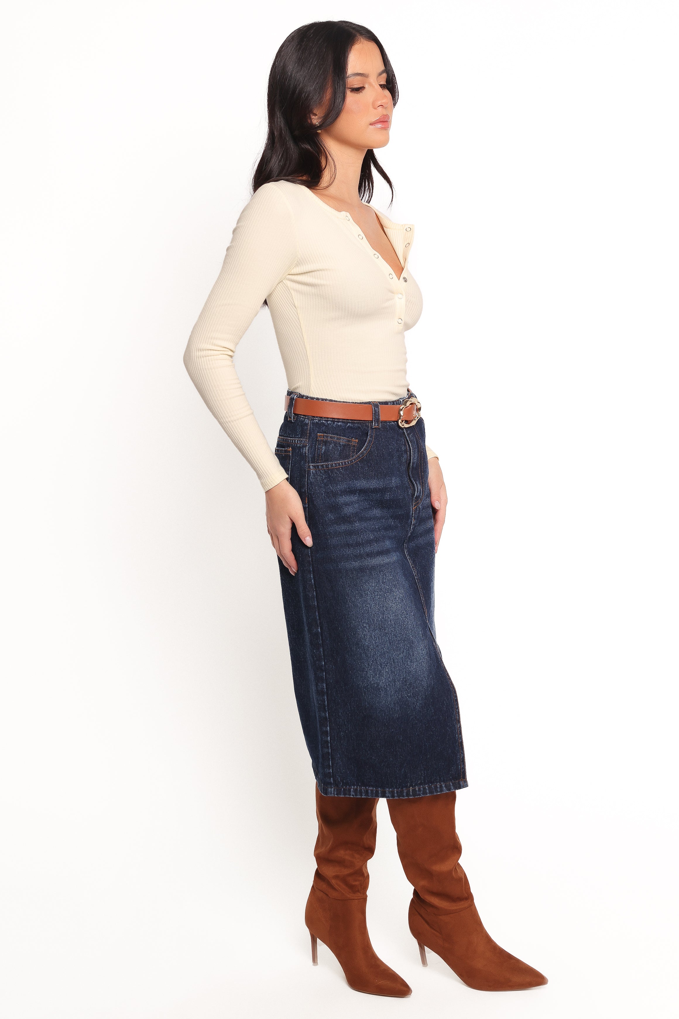 Starcie Denim Midi Skirt - Medium Denim