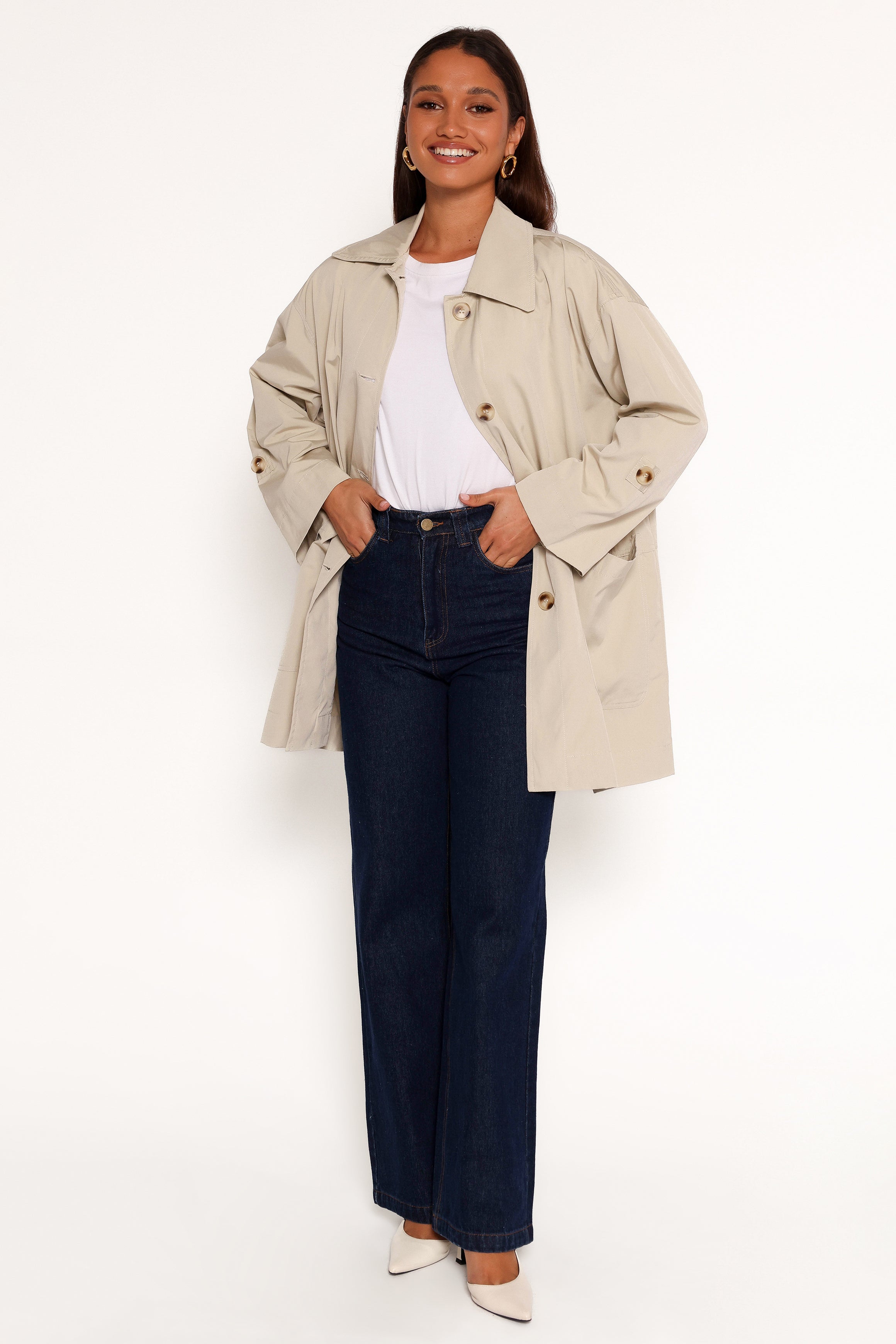 Stella Button Front Collar Jacket - Taupe