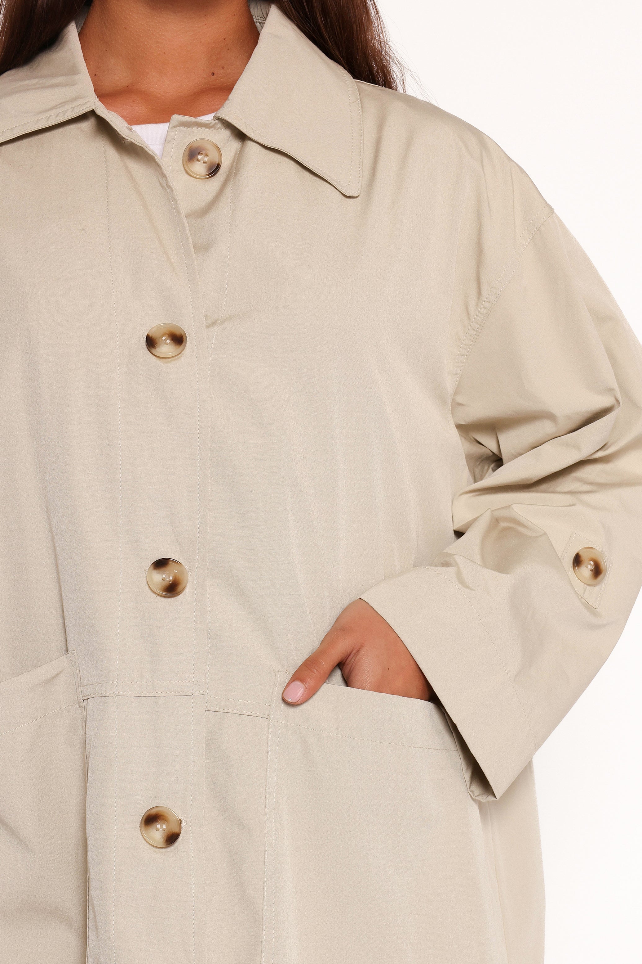 Stella Button Front Collar Jacket - Taupe