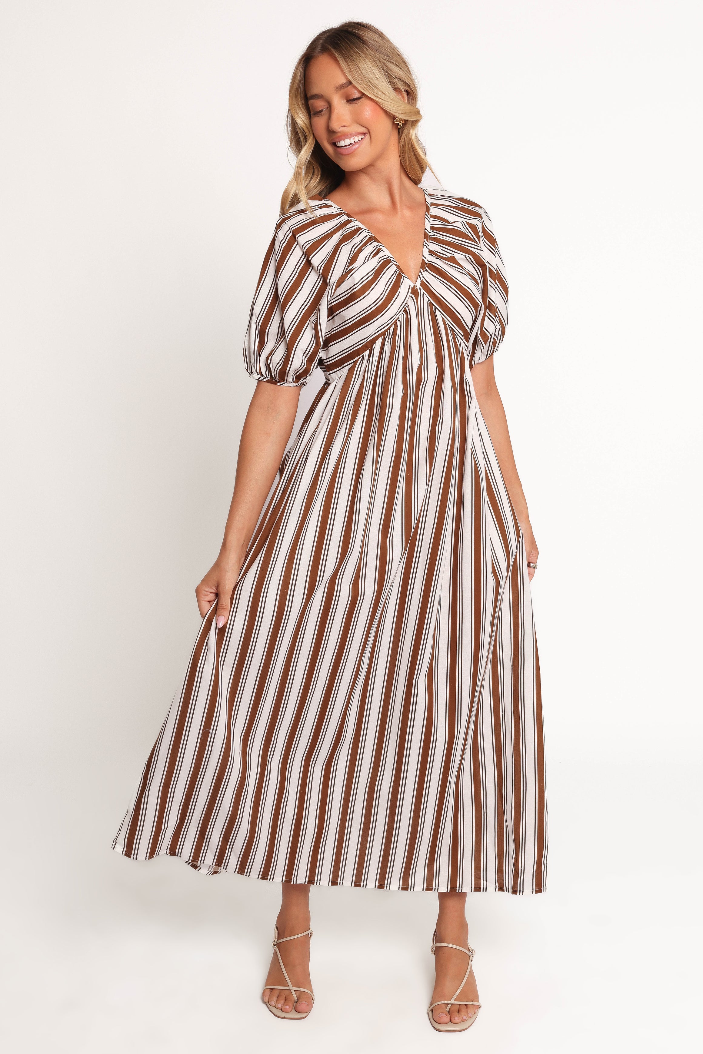 Sullivan Puff Sleeve Maxi Dress - Chocolate Stripe