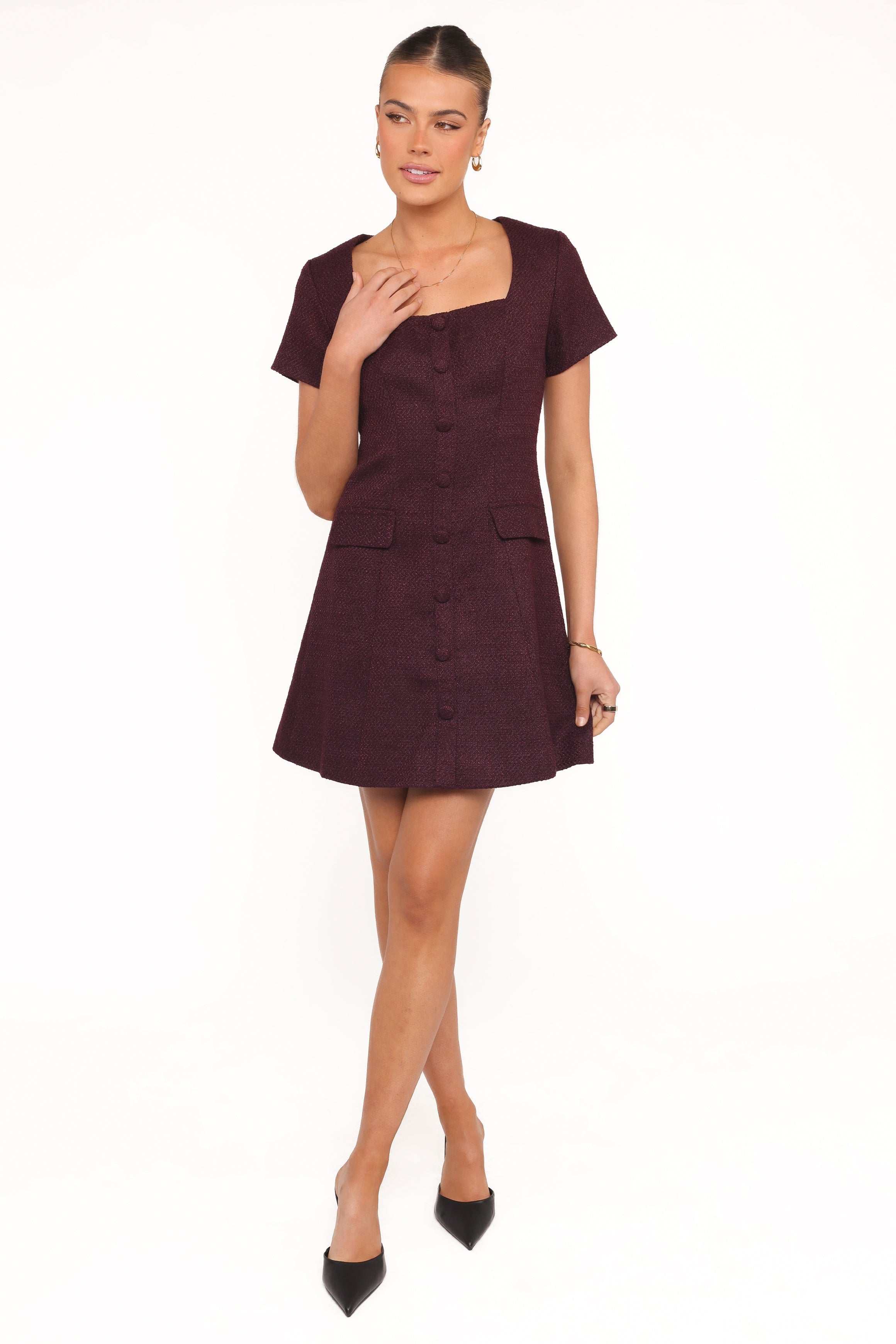 Sutton Mini Dress - Plum Tweed