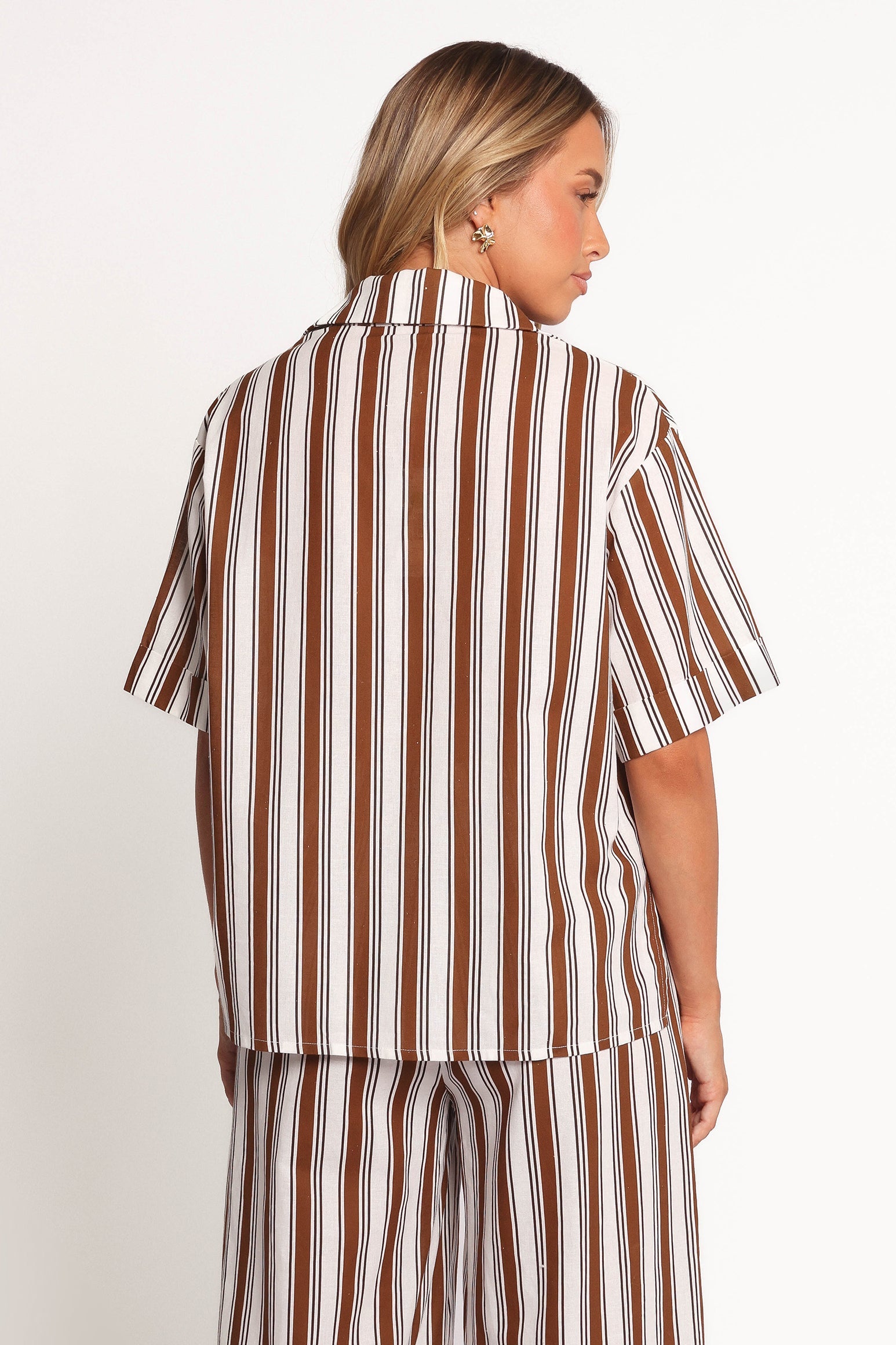 Thalia Short Sleeve Shirt - Chocolate Stripe
