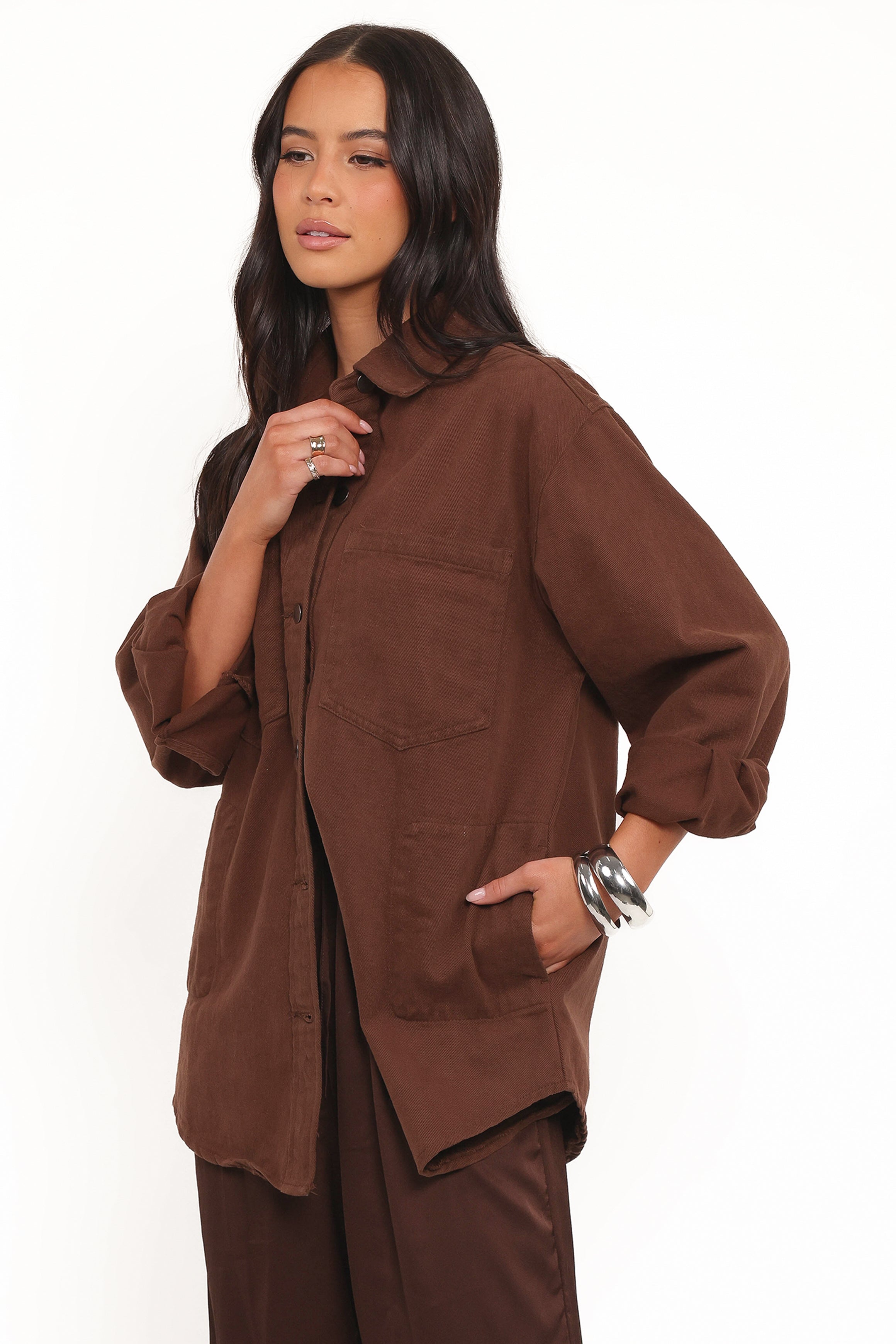 Toto Denim Shacket - Chocolate Brown