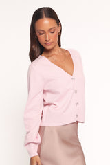 Josey Bow Button Cardigan - Light Pink