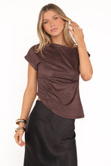 Vaila Suede Off Shoulder Top - Chocolate