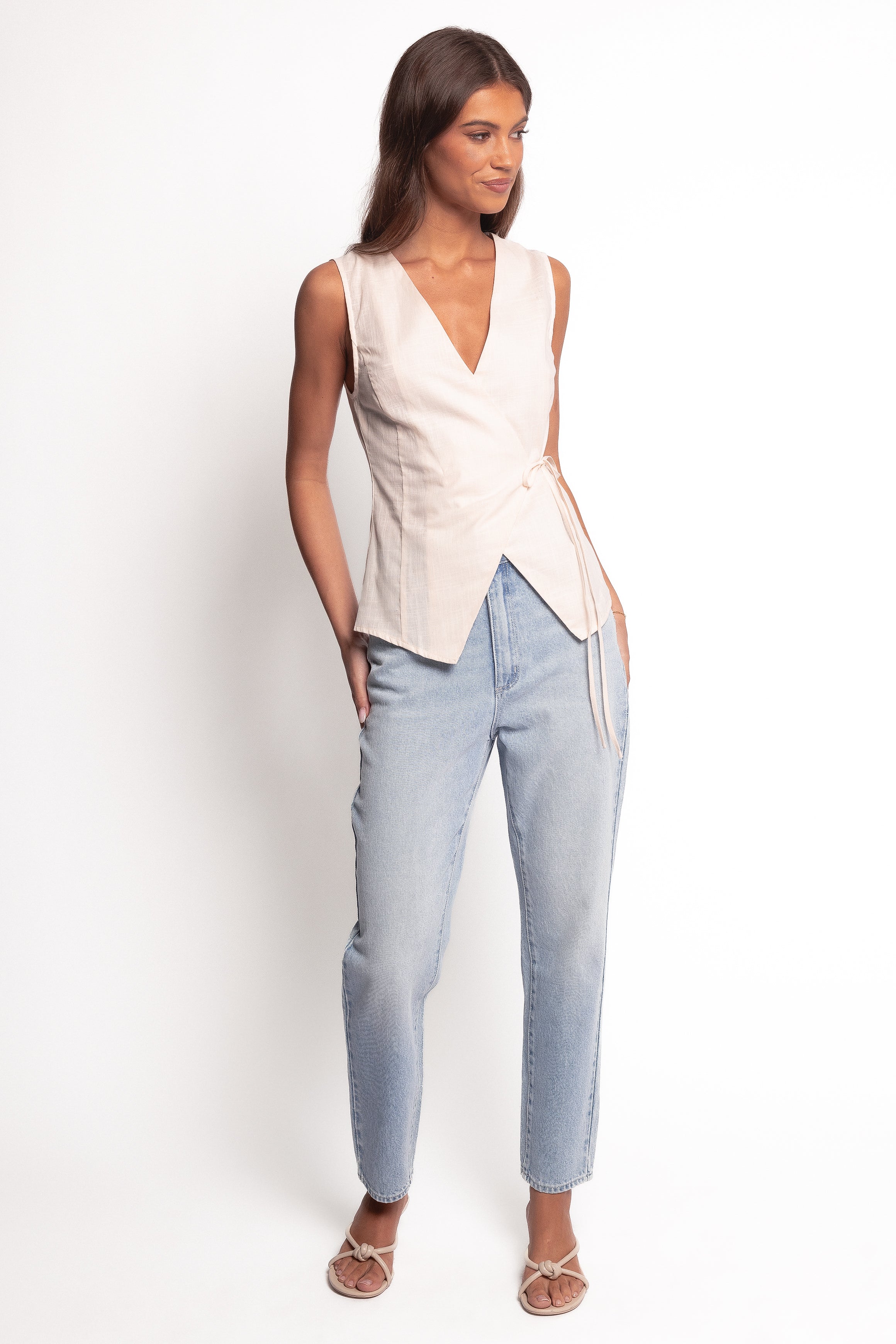 Vanni Wrap Front Linen Top - Cream