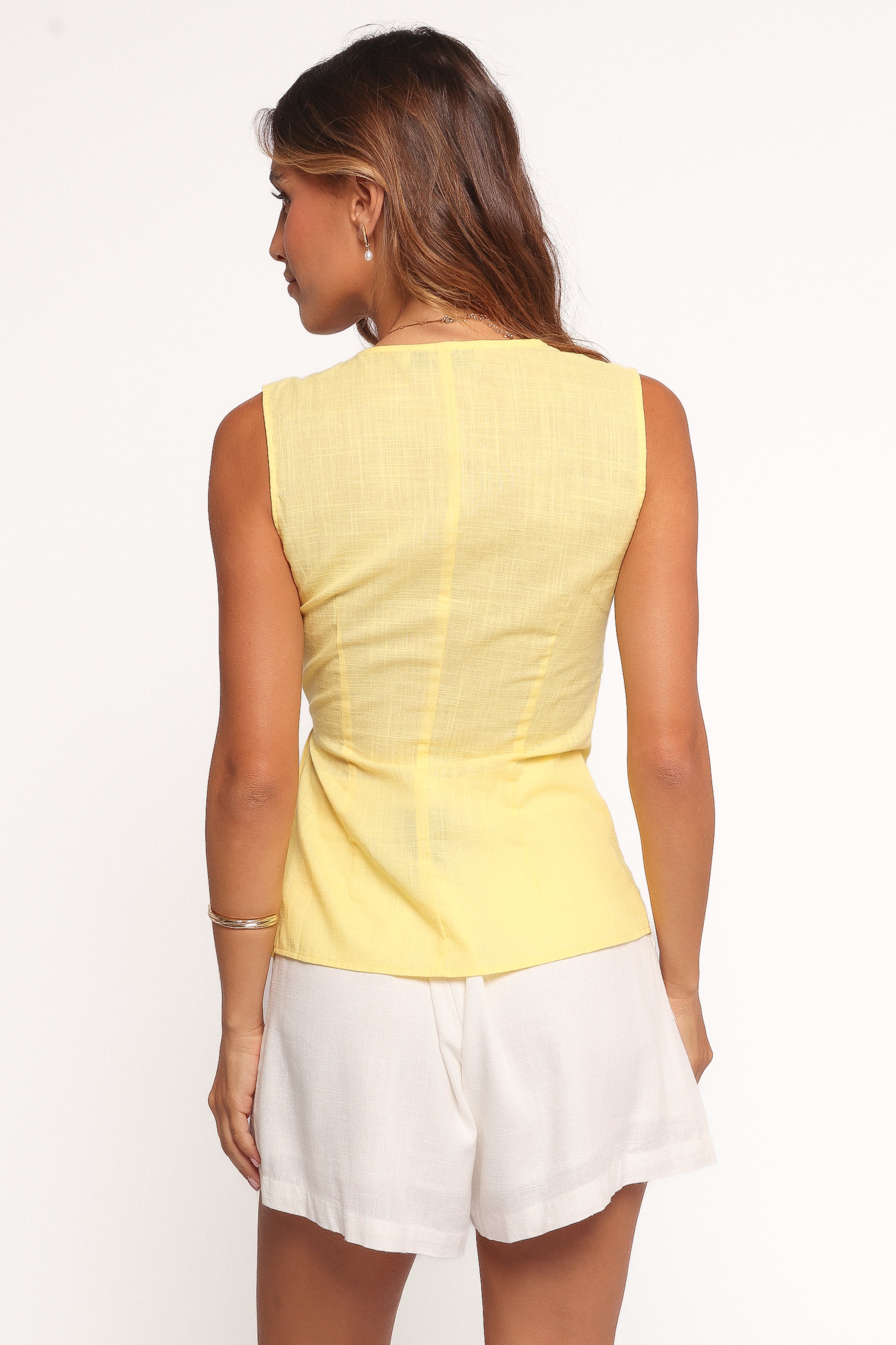 Vanni Wrap Front Linen Top - Yellow