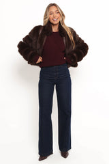 Velma Channel Faux Fur Jacket - Chocolate