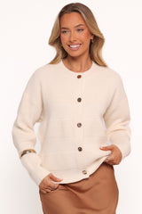 Verago Textured Stripe Cardigan - Cream