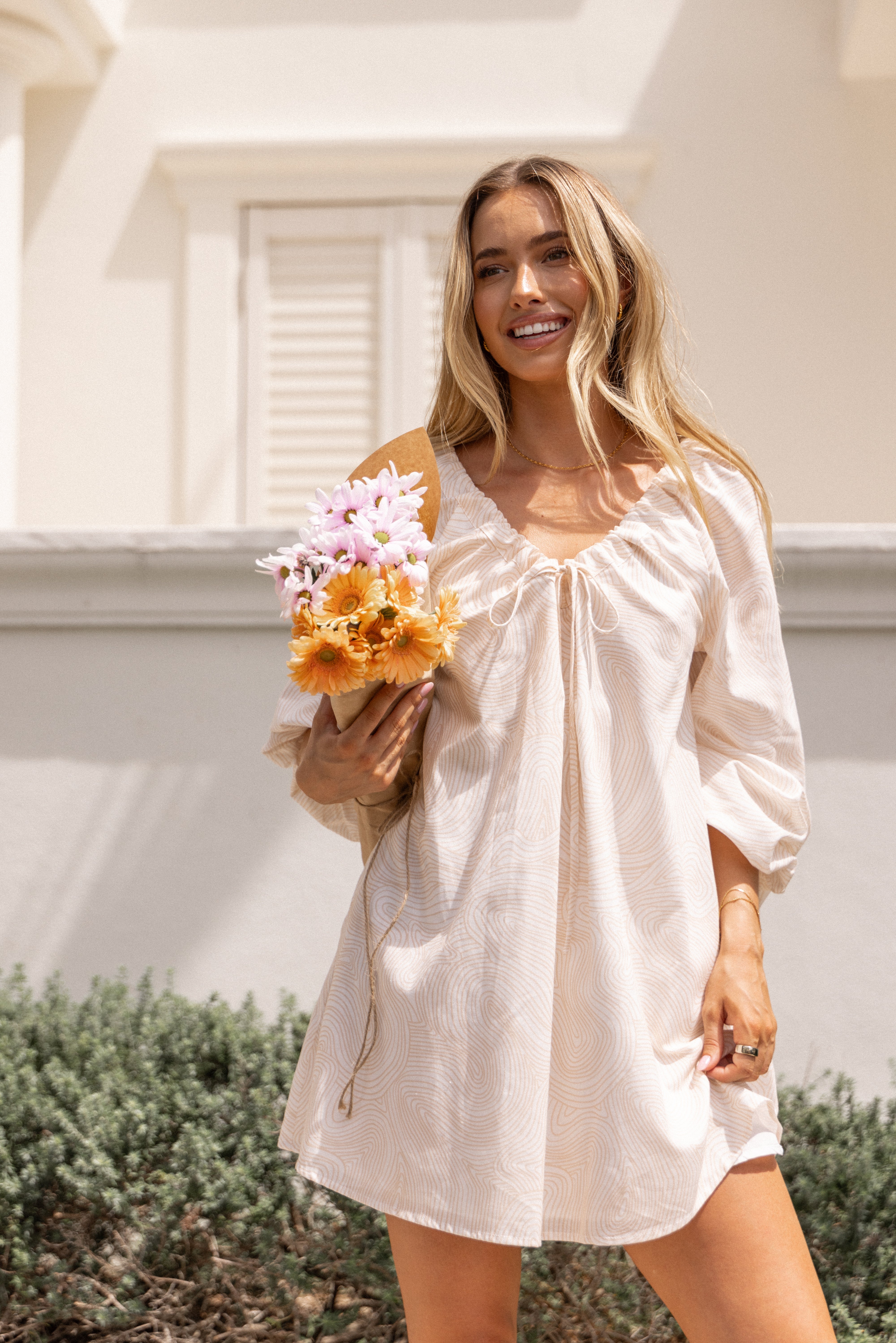 Walker Smock Mini Dress - Tan Swirl