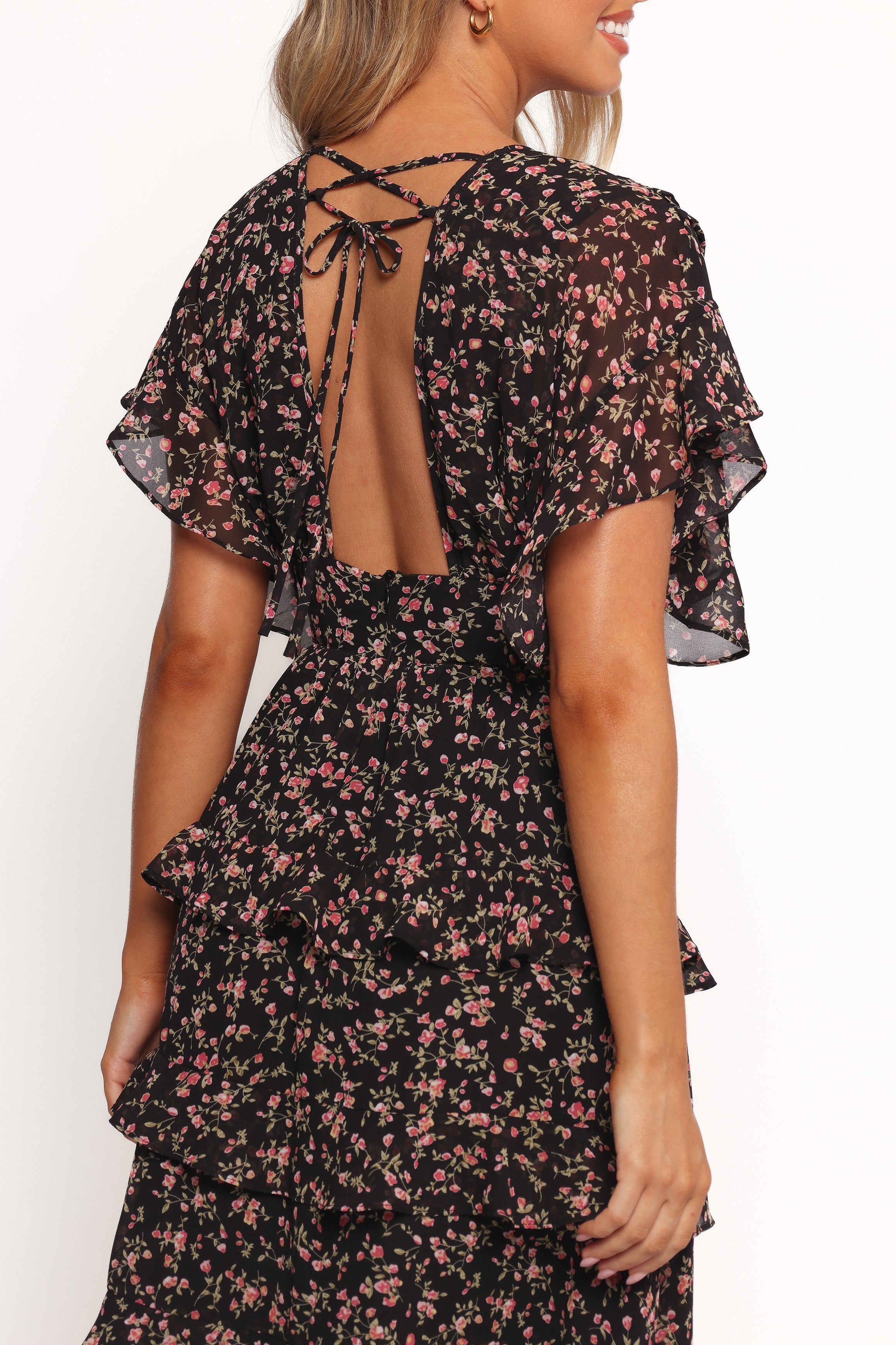 Wendi Ruffle Dress - Black Floral