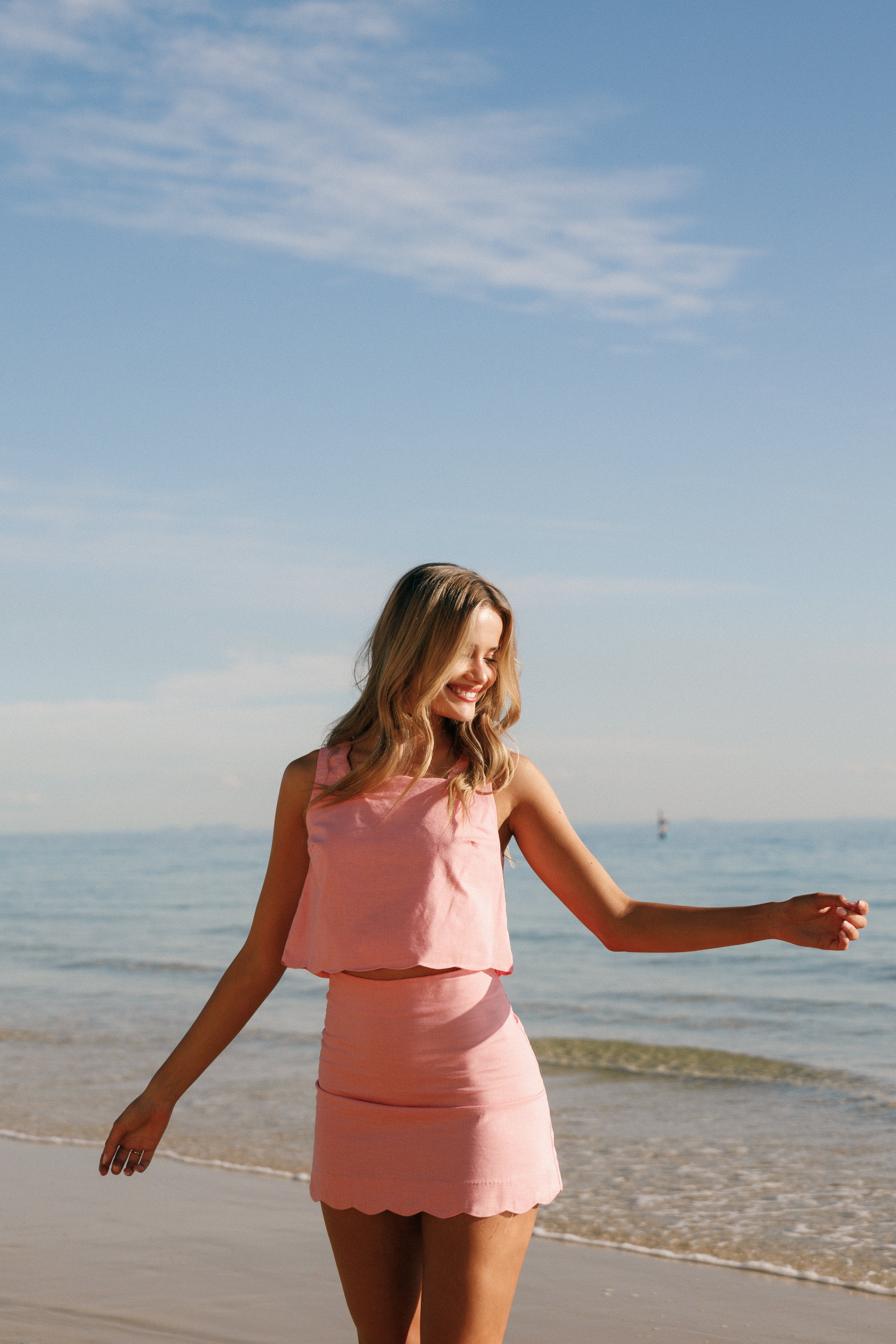 Wendie Scalloped Mini Skirt - Poppy Pink