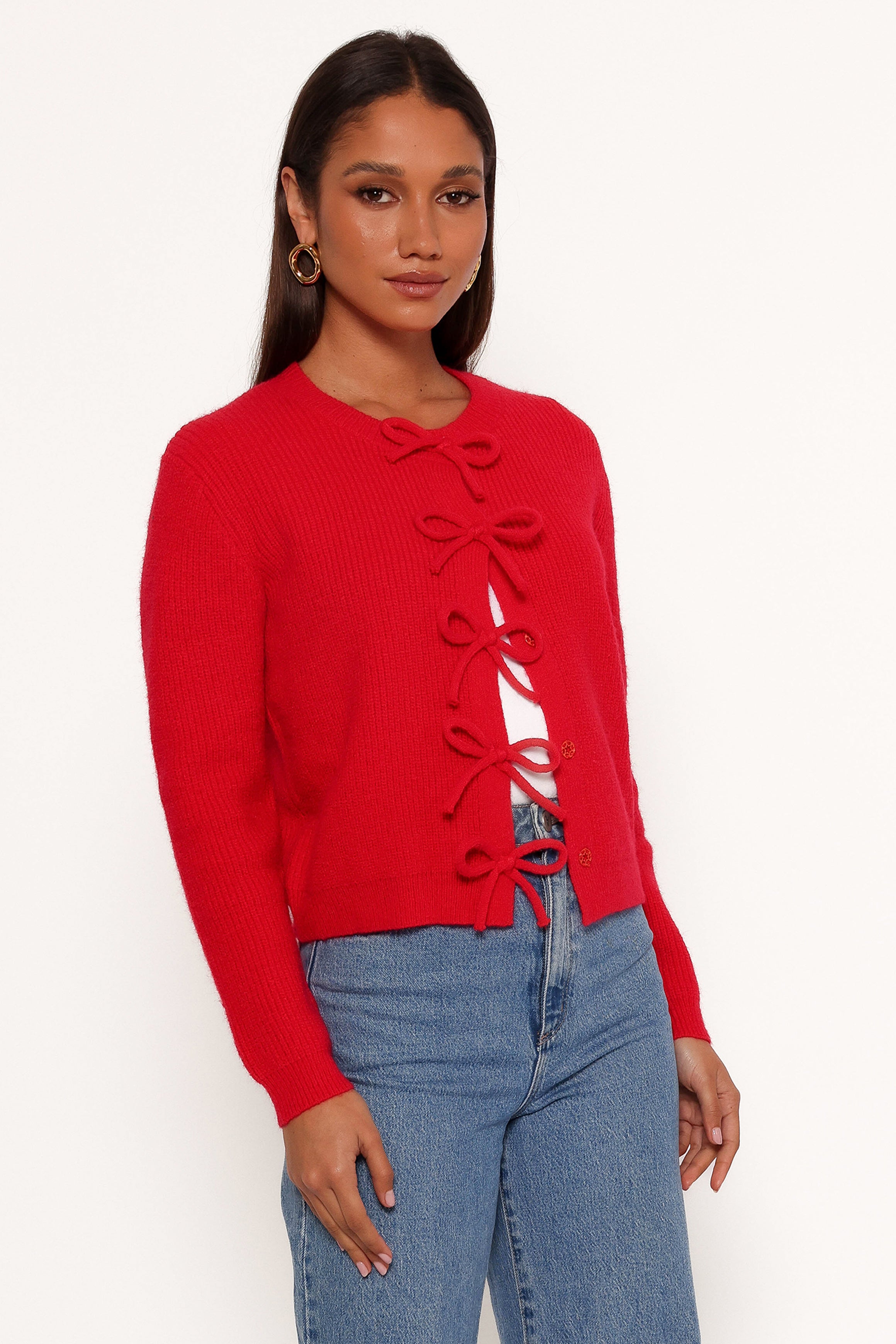 Wilde Bow Front Cardigan - Red