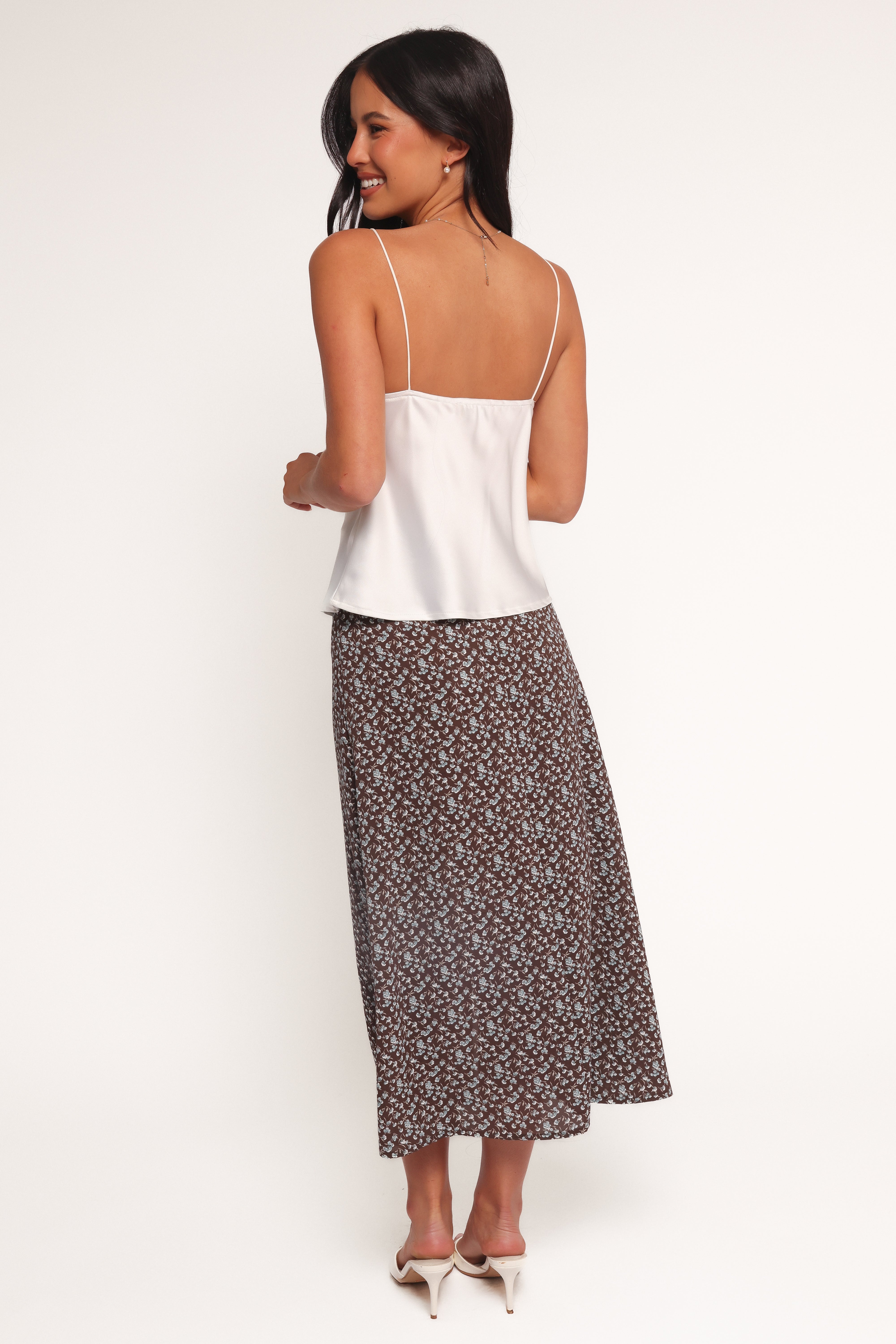 Willow Midi Skirt - Brown Blue Floral