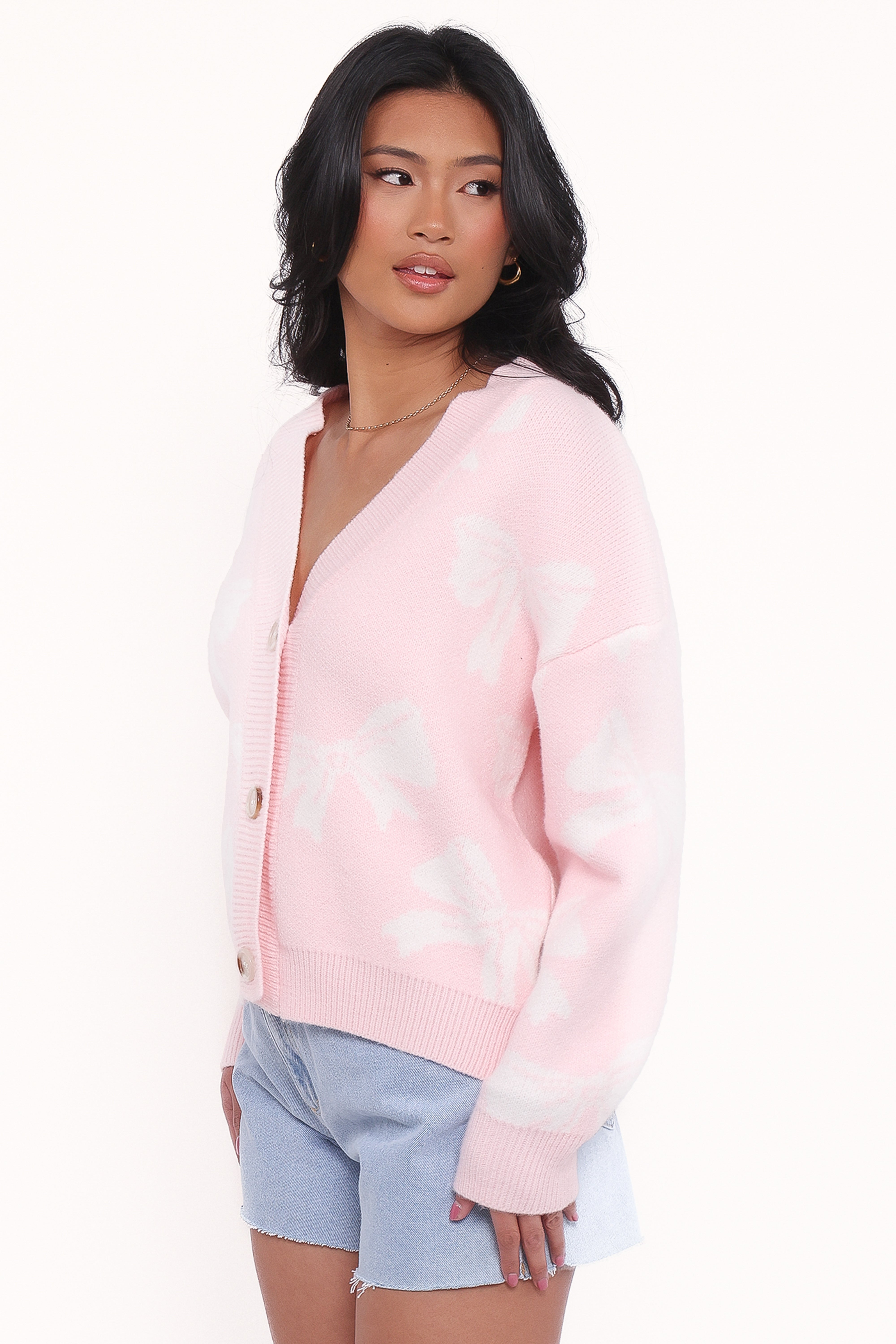 Wrenn Bow Knit Cardigan - Soft Pink