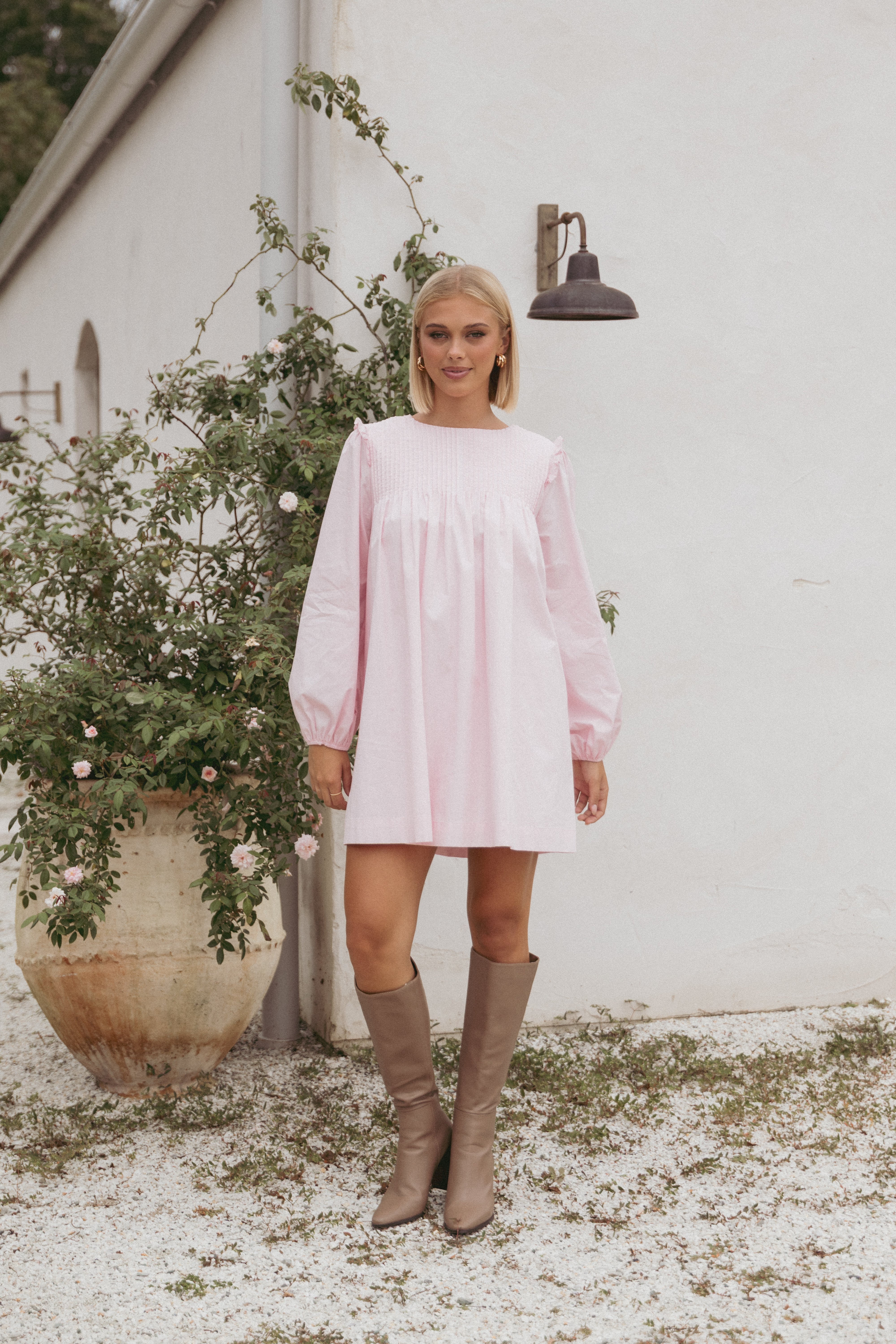 Wyatt Long Sleeve Mini Dress - Pink