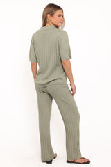 Yulissa Wide Ribbed Pant Set - Khaki Green