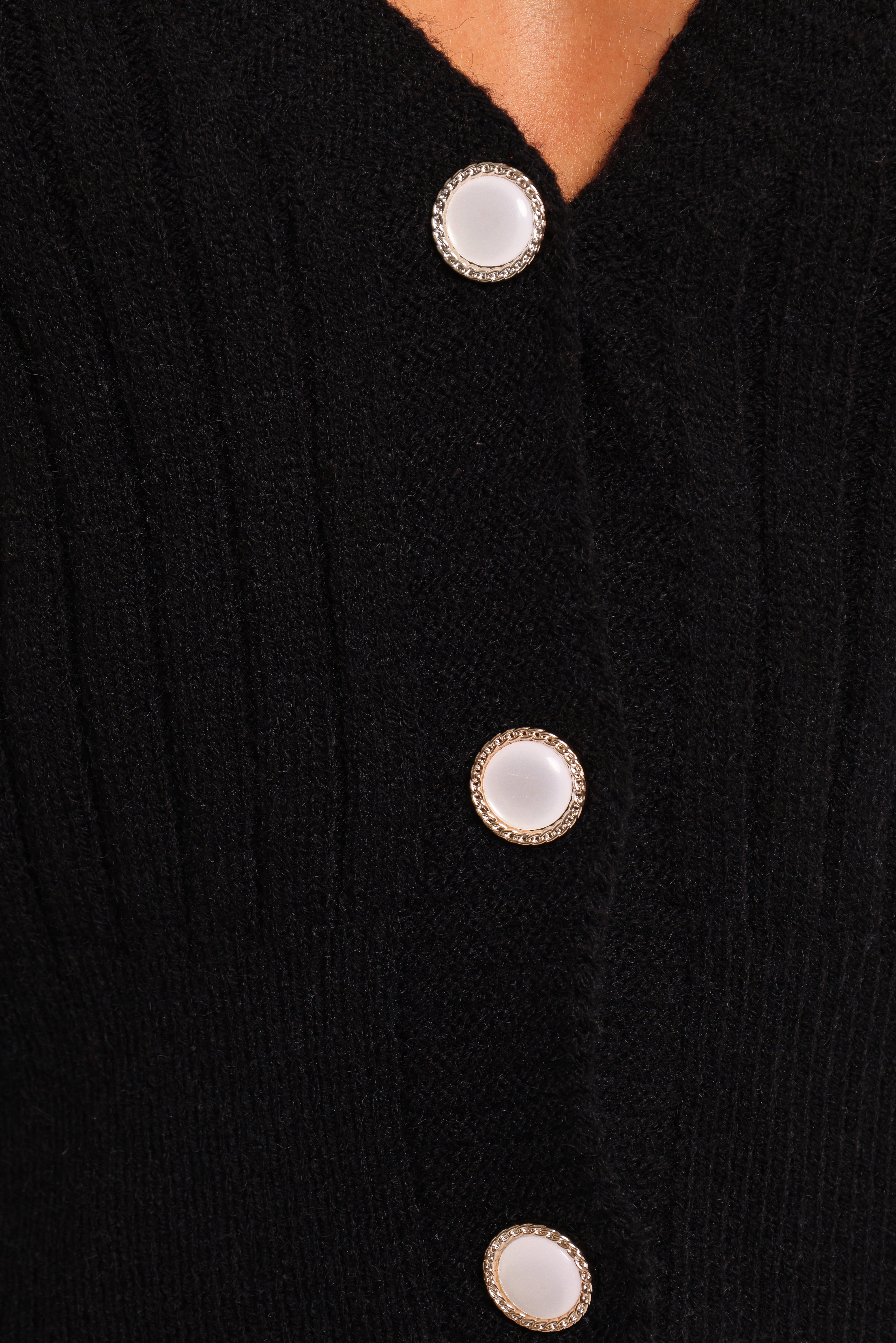 Zana Ribbed Ruffle Cuff Knit Sweater - Black