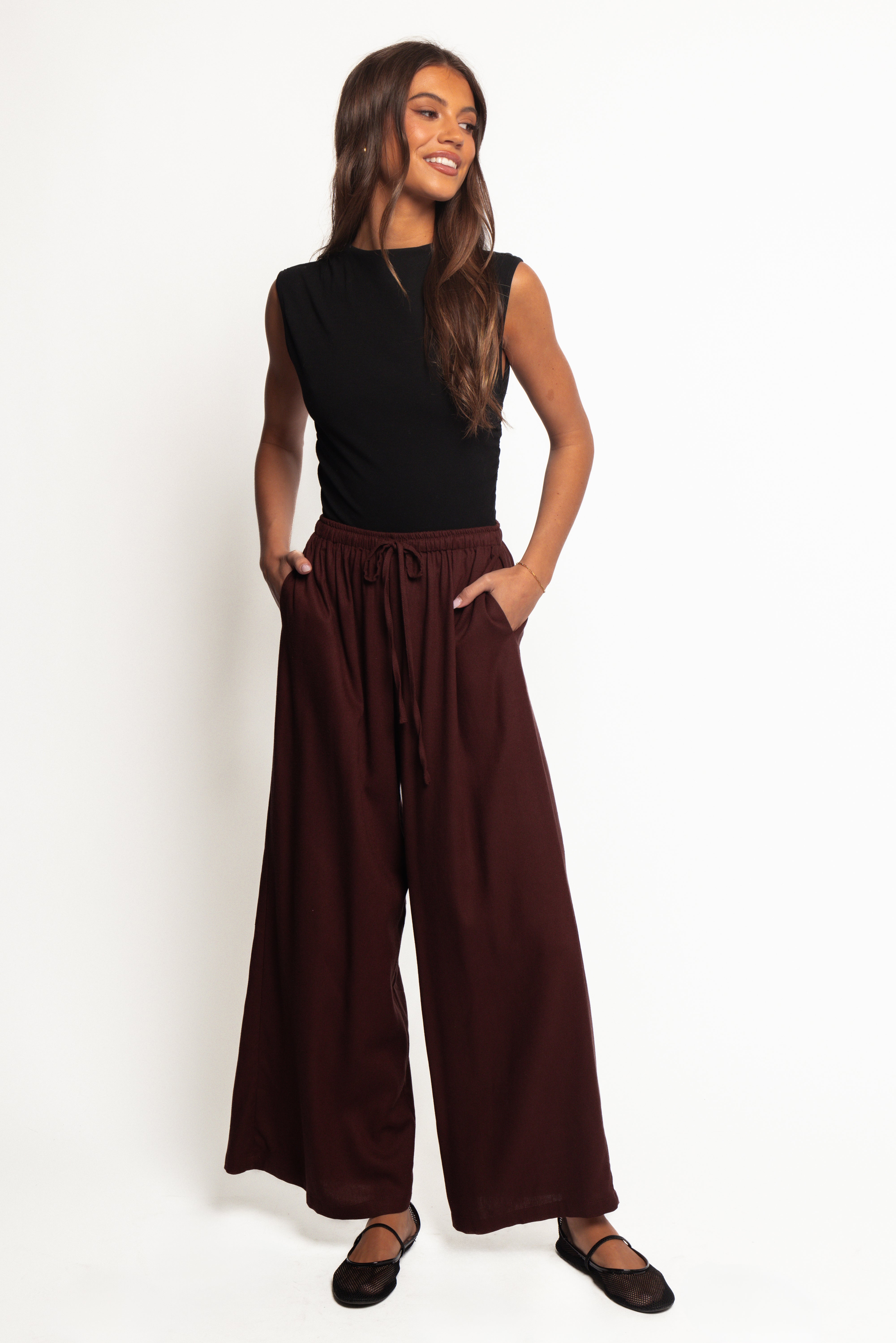 Zane Tie Waist Pant - Chocolate