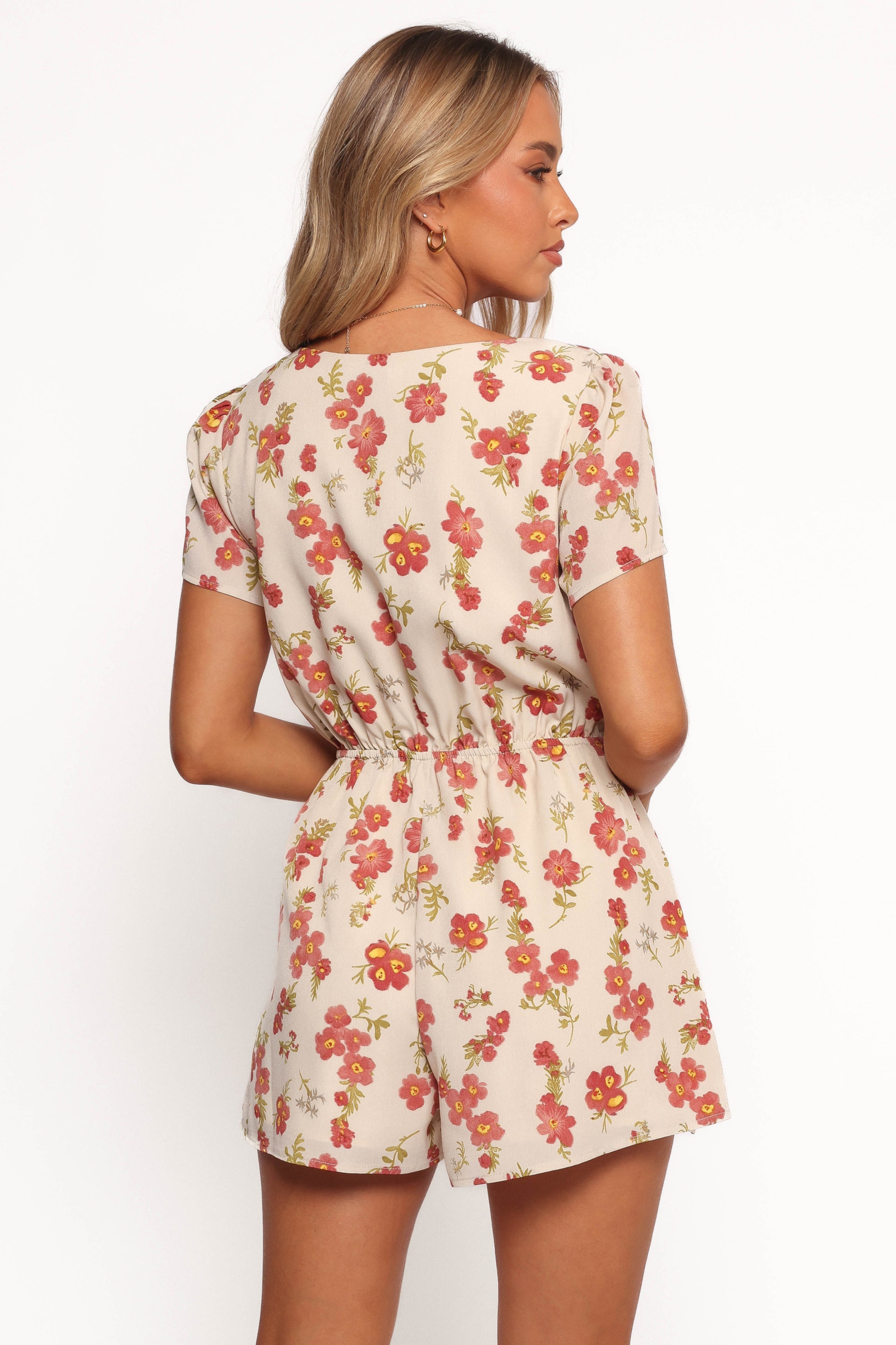 Zev Short Sleeve Romper - Ivory Floral