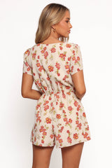 Zev Short Sleeve Romper - Ivory Floral