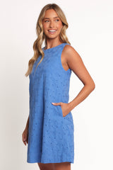 Zita Embroidered A-Line Mini Dress - Cobalt