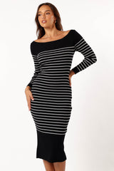 Baxtor Off the Shoulder Midi Dress - White/Black