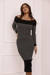 Baxtor Off the Shoulder Midi Dress - White/Black