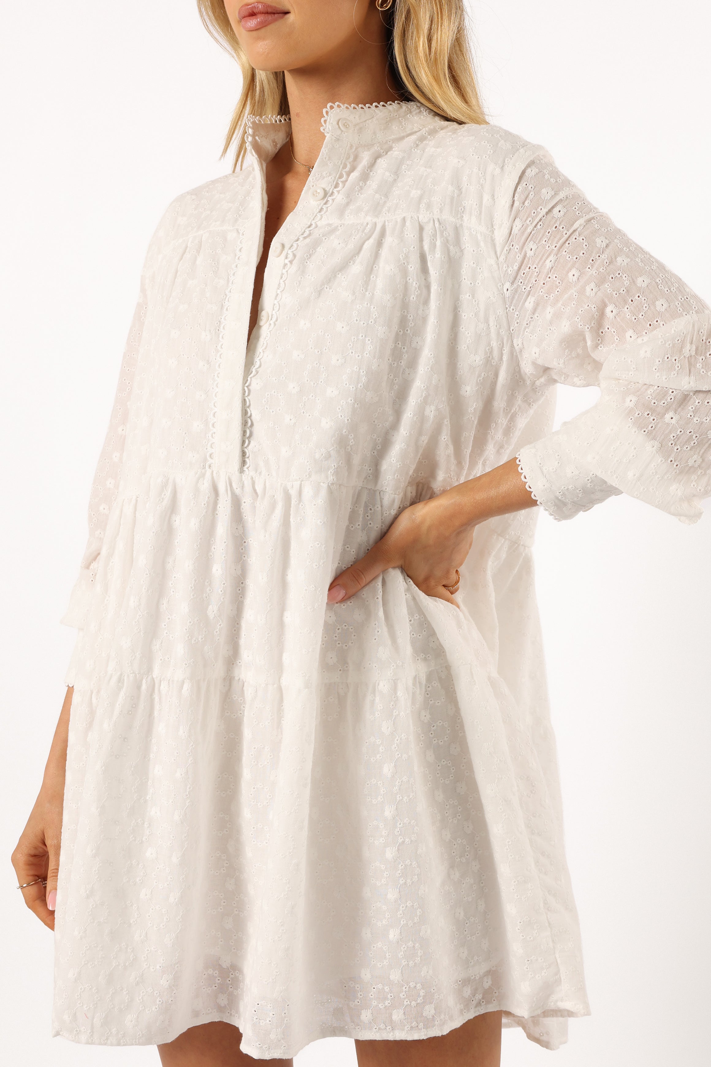 Delia Long Sleeve Mini Dress - White