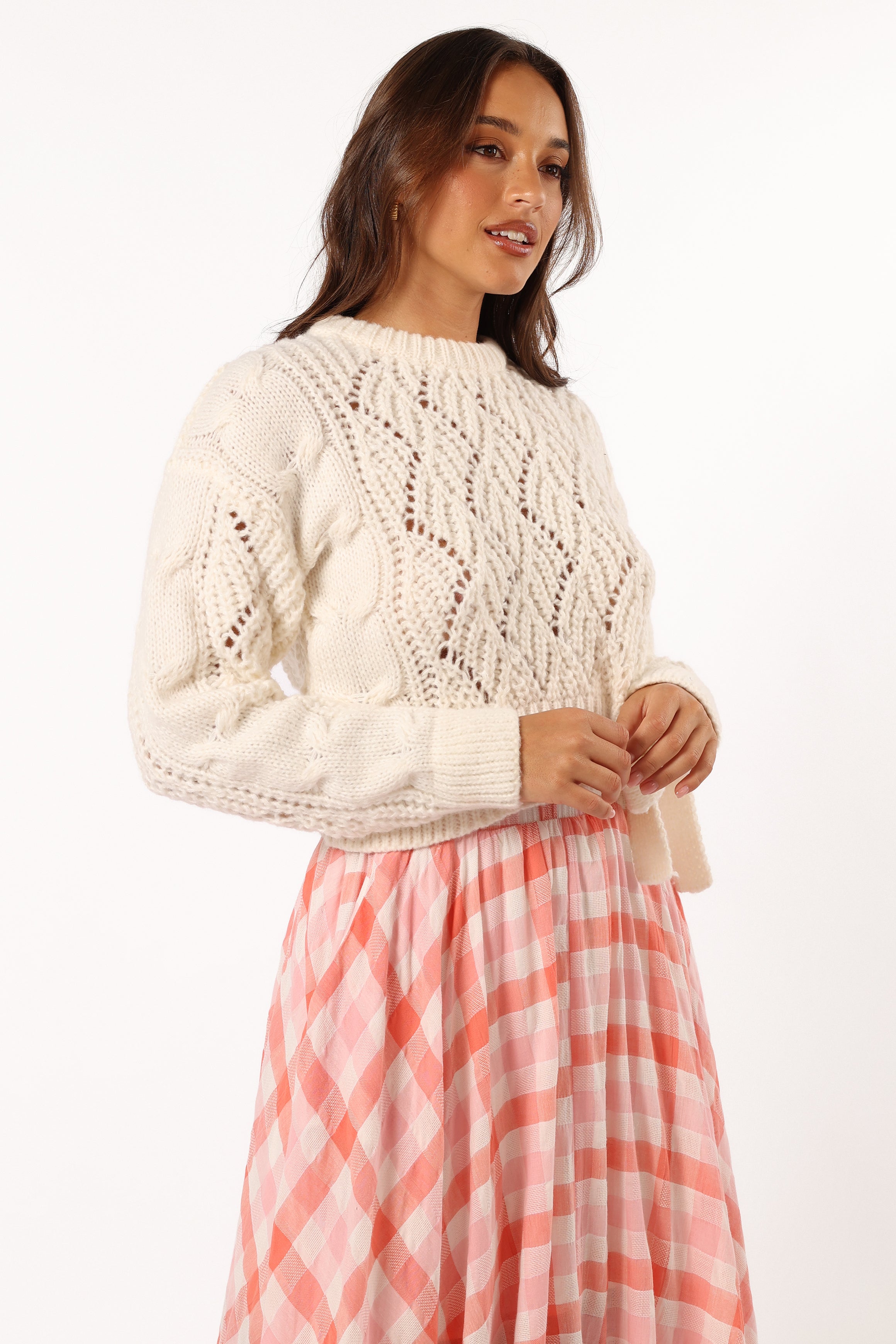 Birdie Tie Side Knit Sweater - Cream