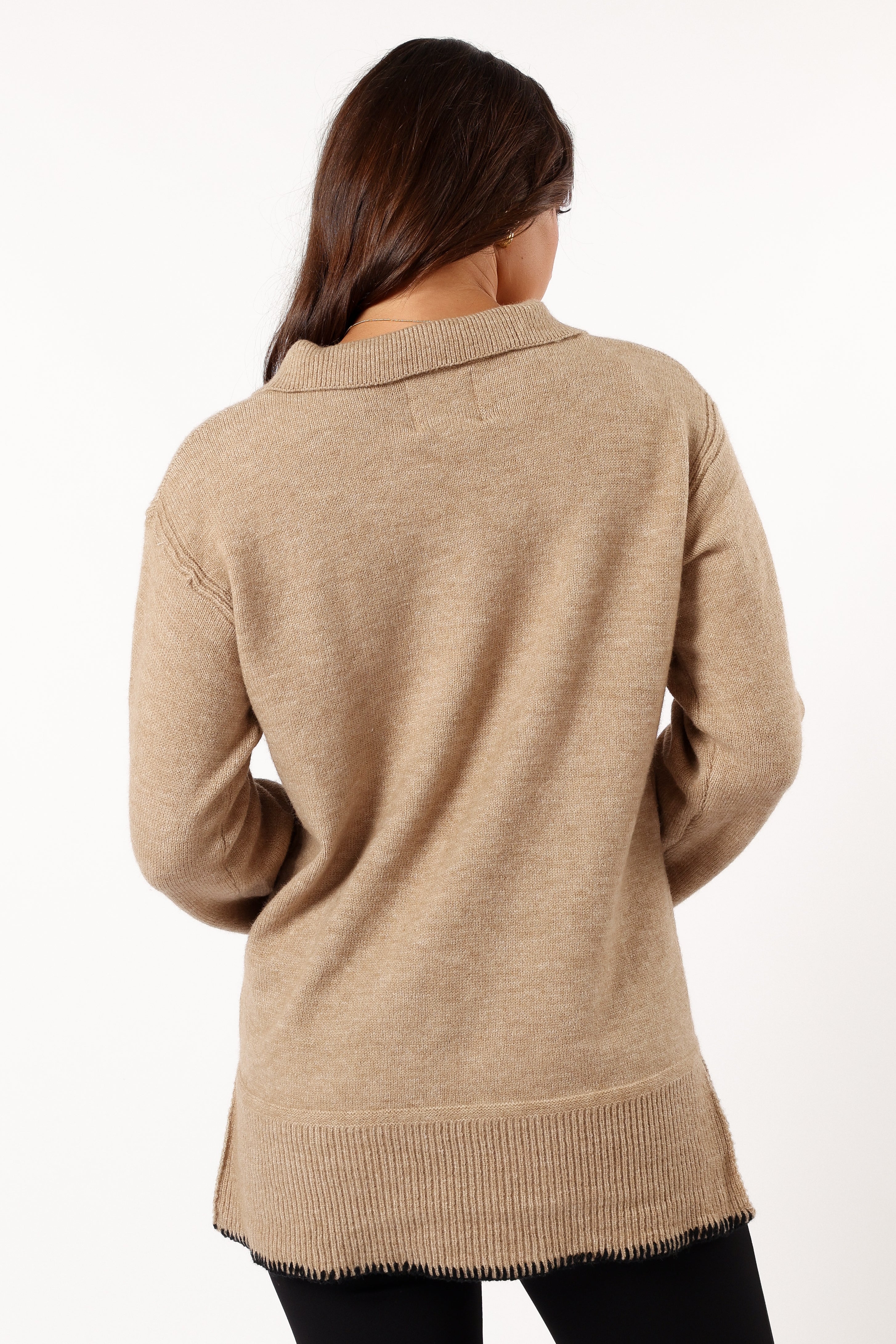 Elise Contrast Hem Knit Sweater - Taupe
