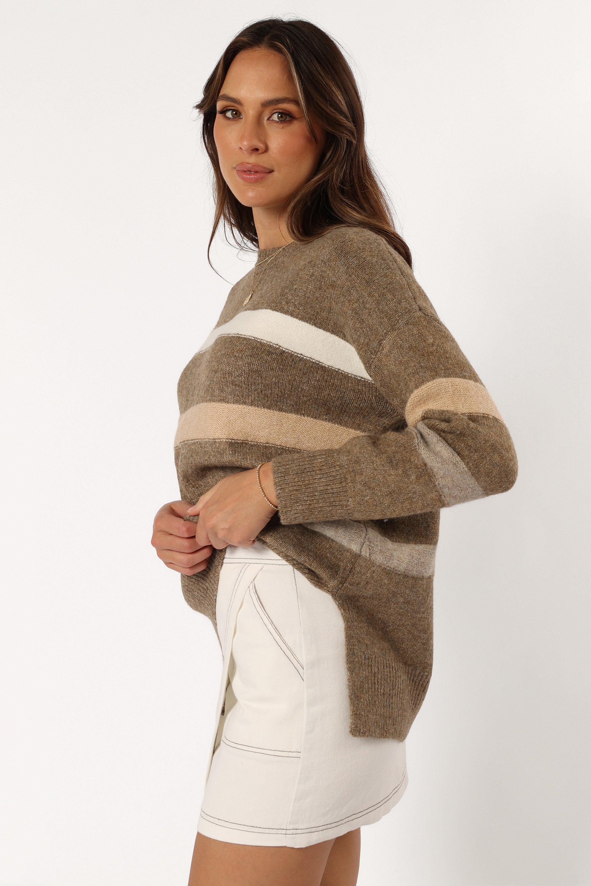 Esther Stripe Knit Sweater - Brown