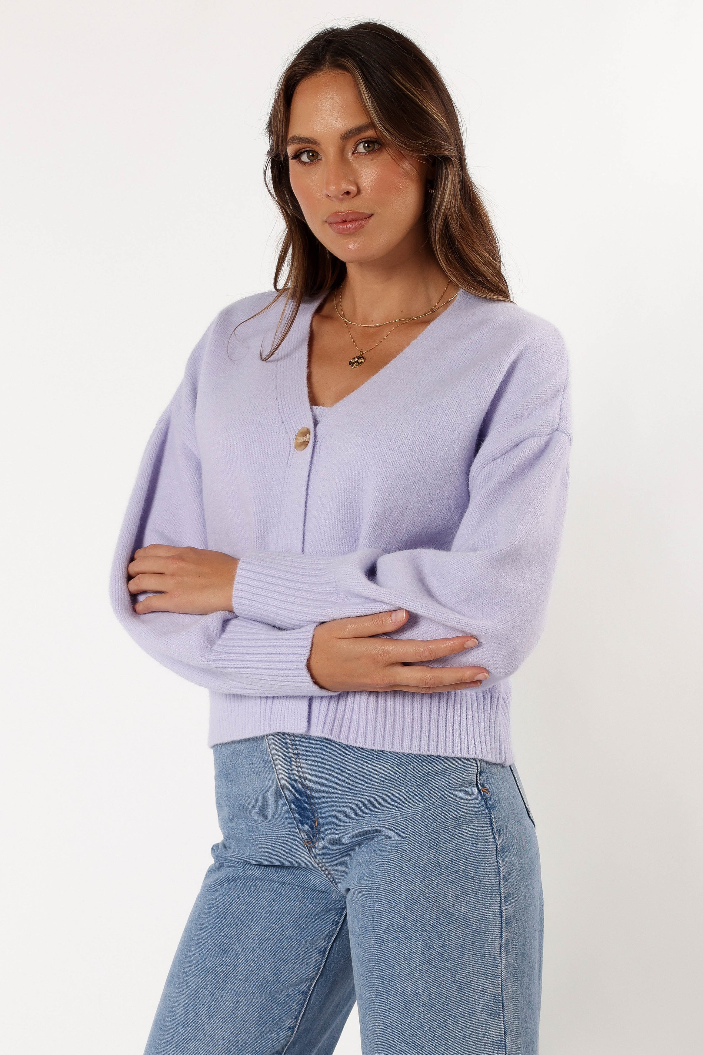 Isabel Button Front Cardigan - Lilac