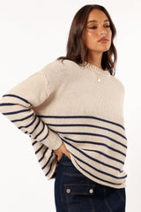 Tenzie Stripe Knit Sweater - Natural Navy
