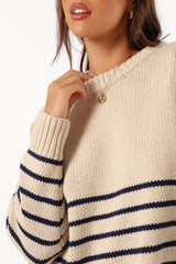 Tenzie Stripe Knit Sweater - Natural Navy