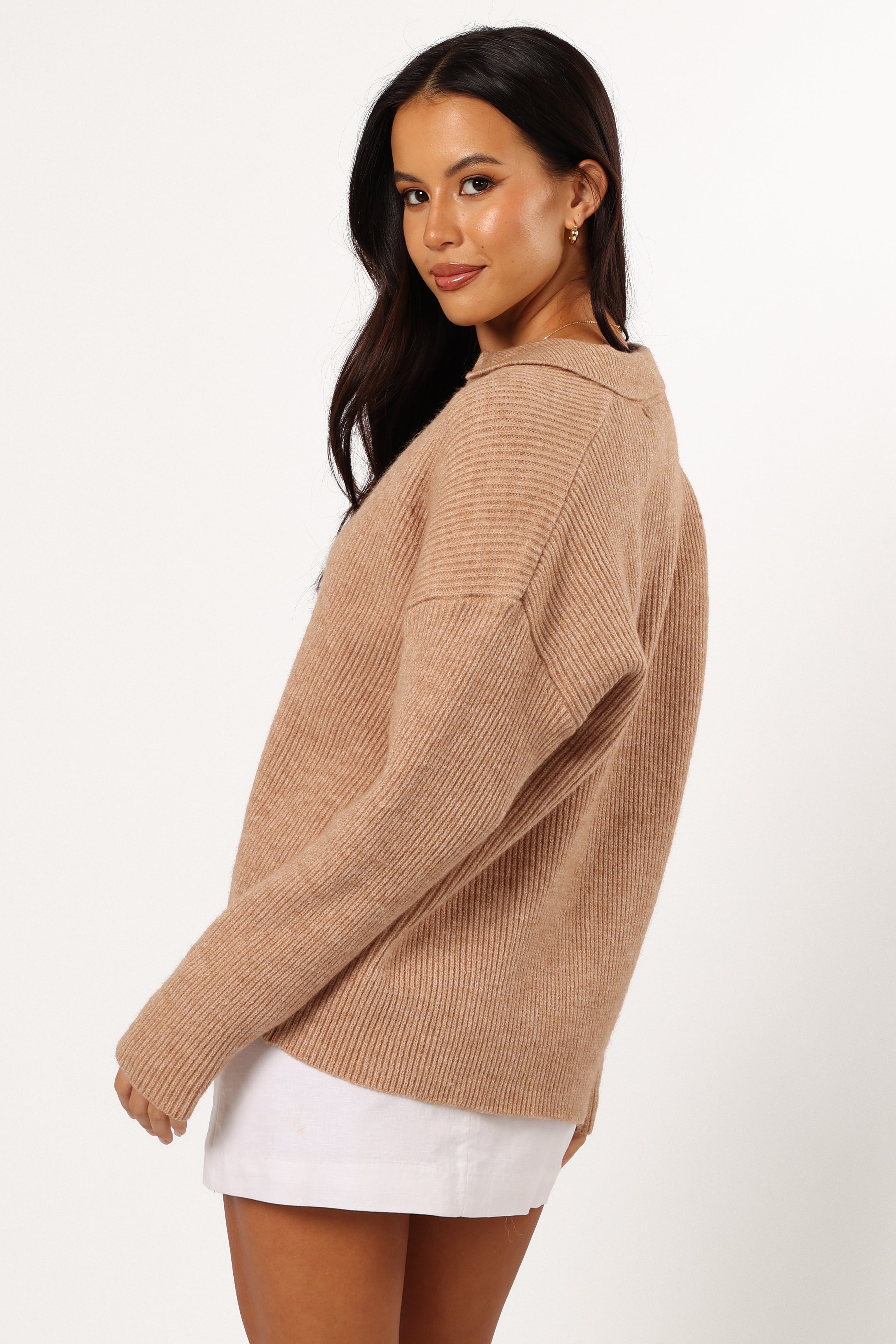 Zala Vneck Collar Knit Sweater - Mocha