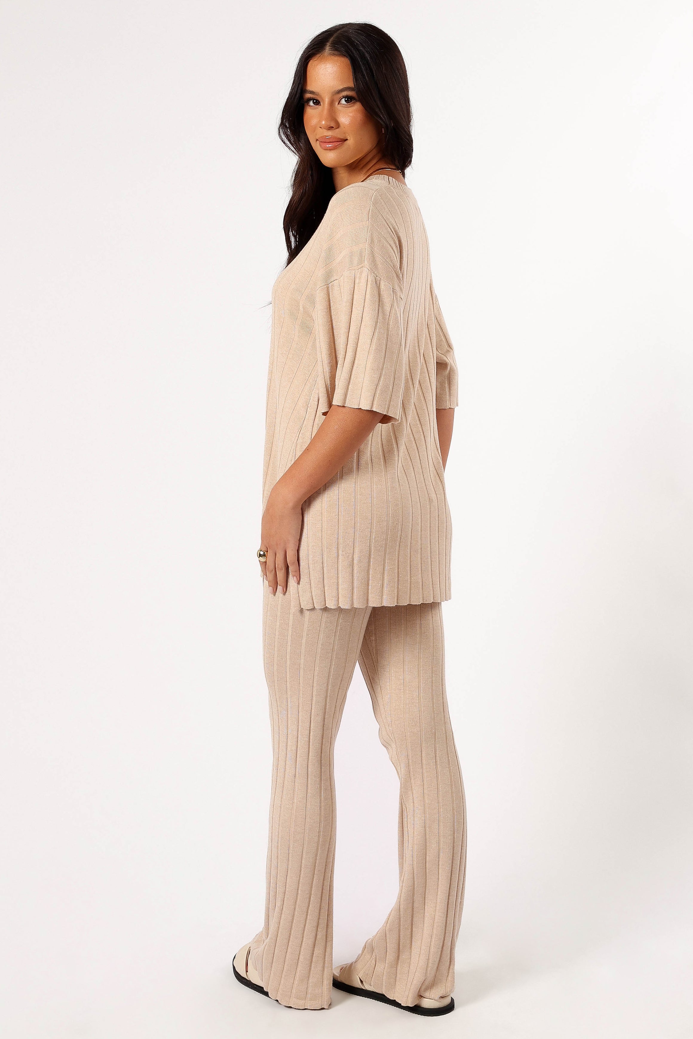 Silvie Short Sleeve Knitted Set - Beige