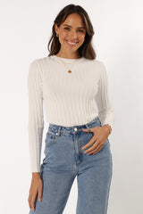 Aneesa Wide Rib Knit Top - White
