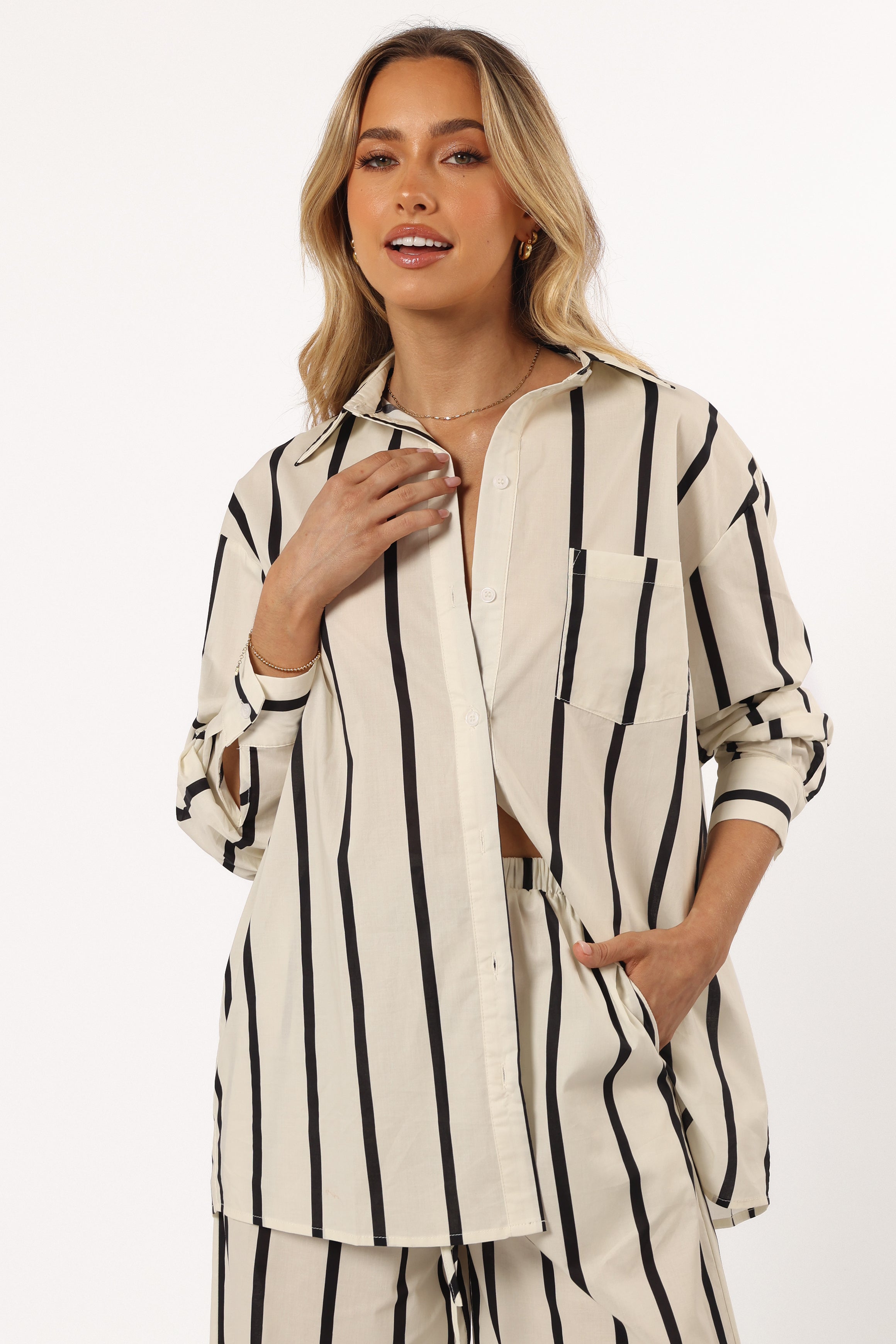 Silvia Button Down Shirt - Cream Stripe