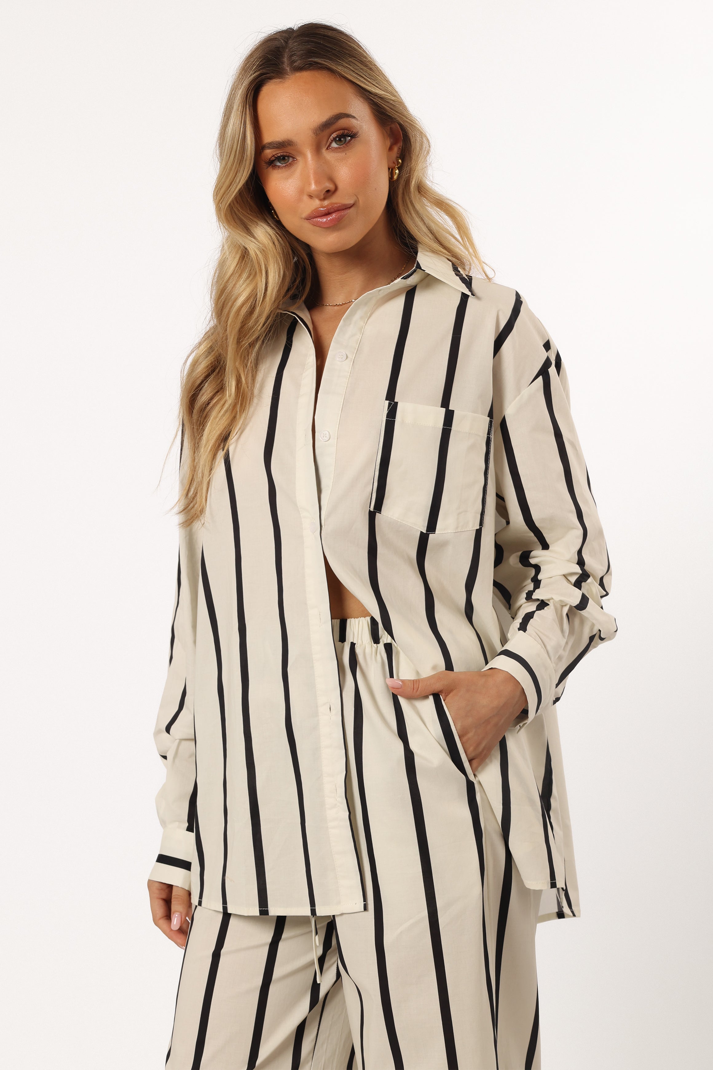 Silvia Button Down Shirt - Cream Stripe