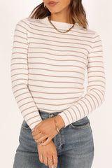 Stacie Ribbed Knit Top - Beige Stripe