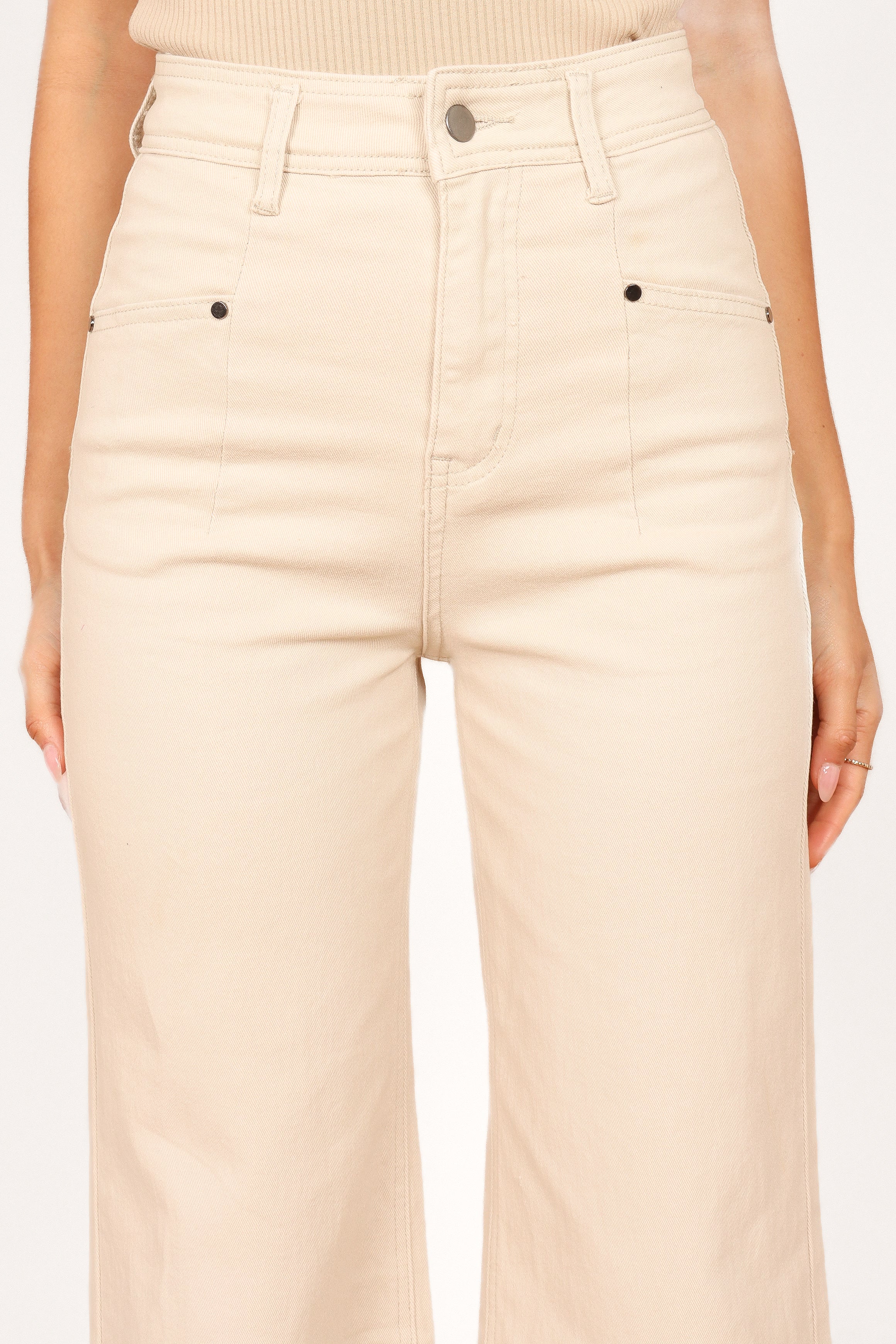 Georgette High Waisted Straight Leg Pants - Beige