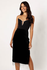 Greta Velvet Fringe Skirt - Black